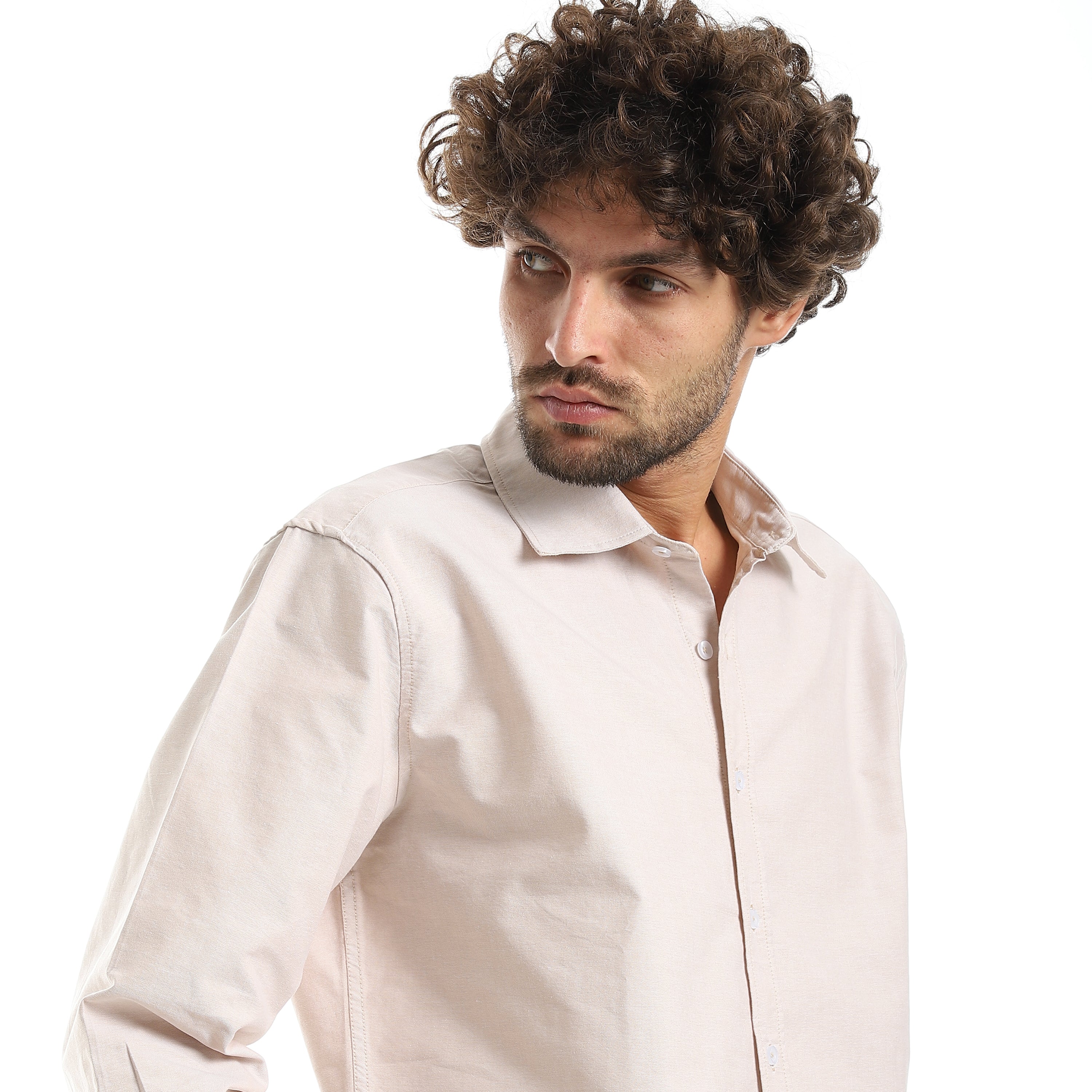MEN'S L/S PLAIN CLASSIC SHIRT - بيج غامق