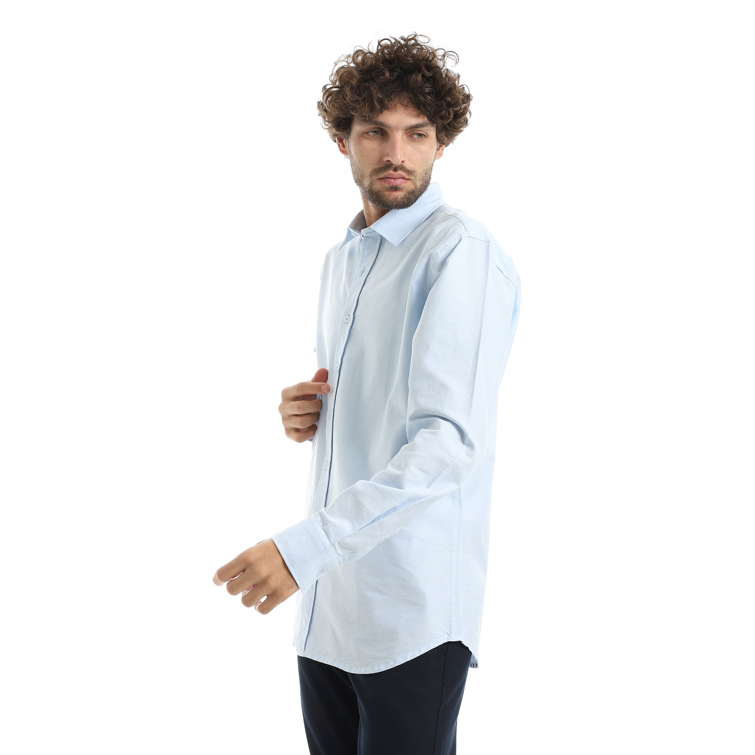 MEN'S L/S PLAIN CLASSIC SHIRT - لبني