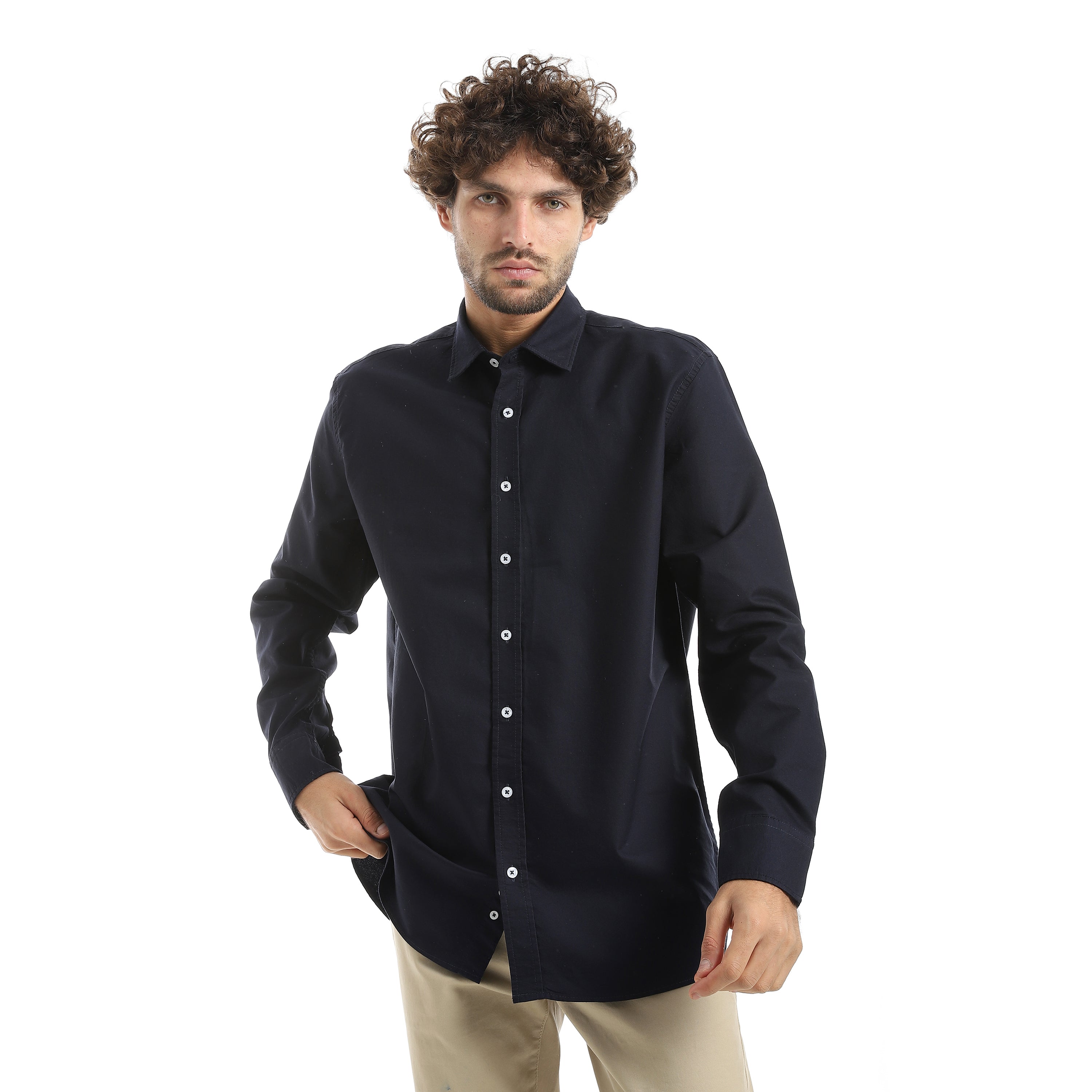 MEN'S L/S PLAIN CLASSIC SHIRT - كحلي