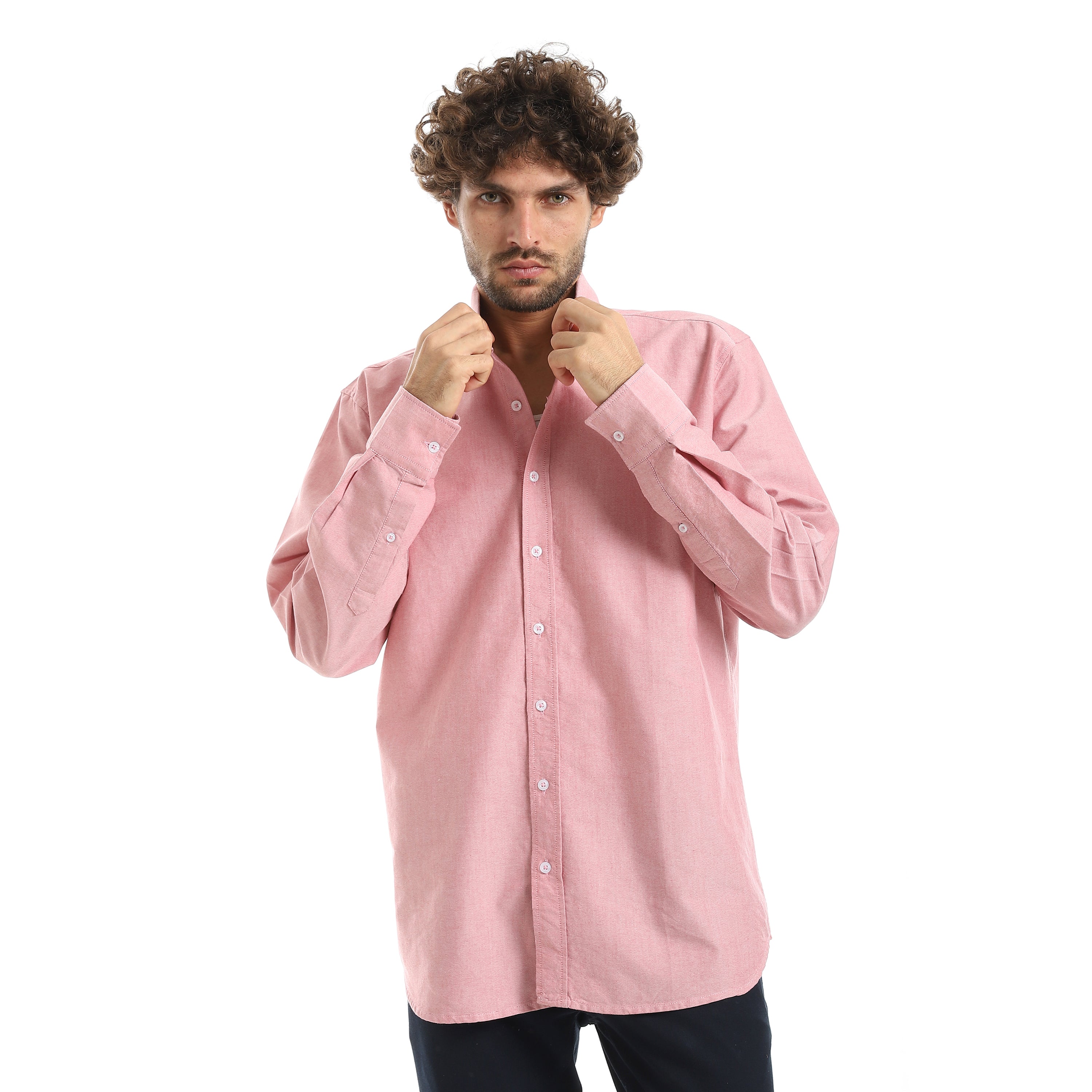 MEN'S L/S PLAIN CLASSIC SHIRT - احمر