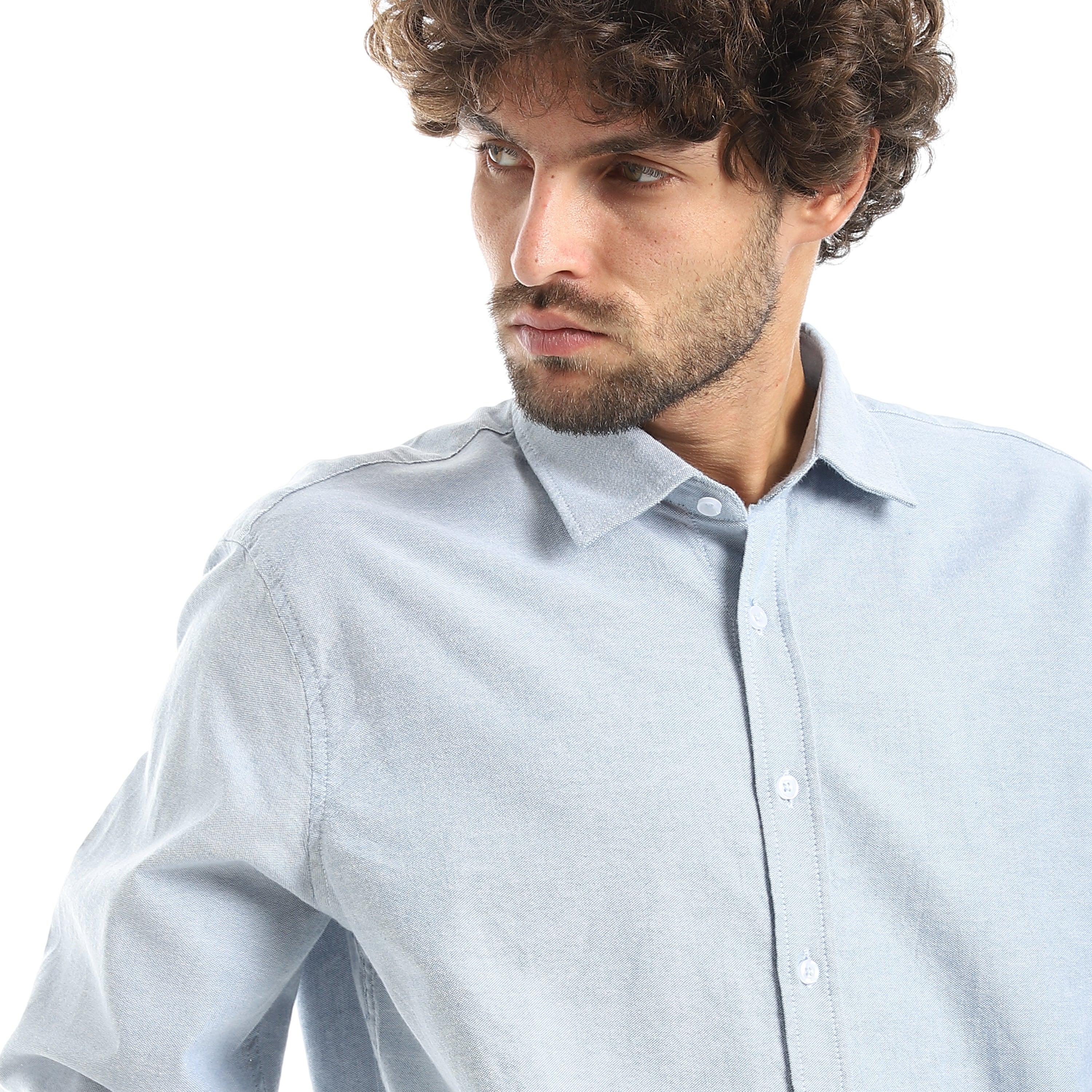 MEN'S L/S PLAIN CLASSIC SHIRT - ازرق