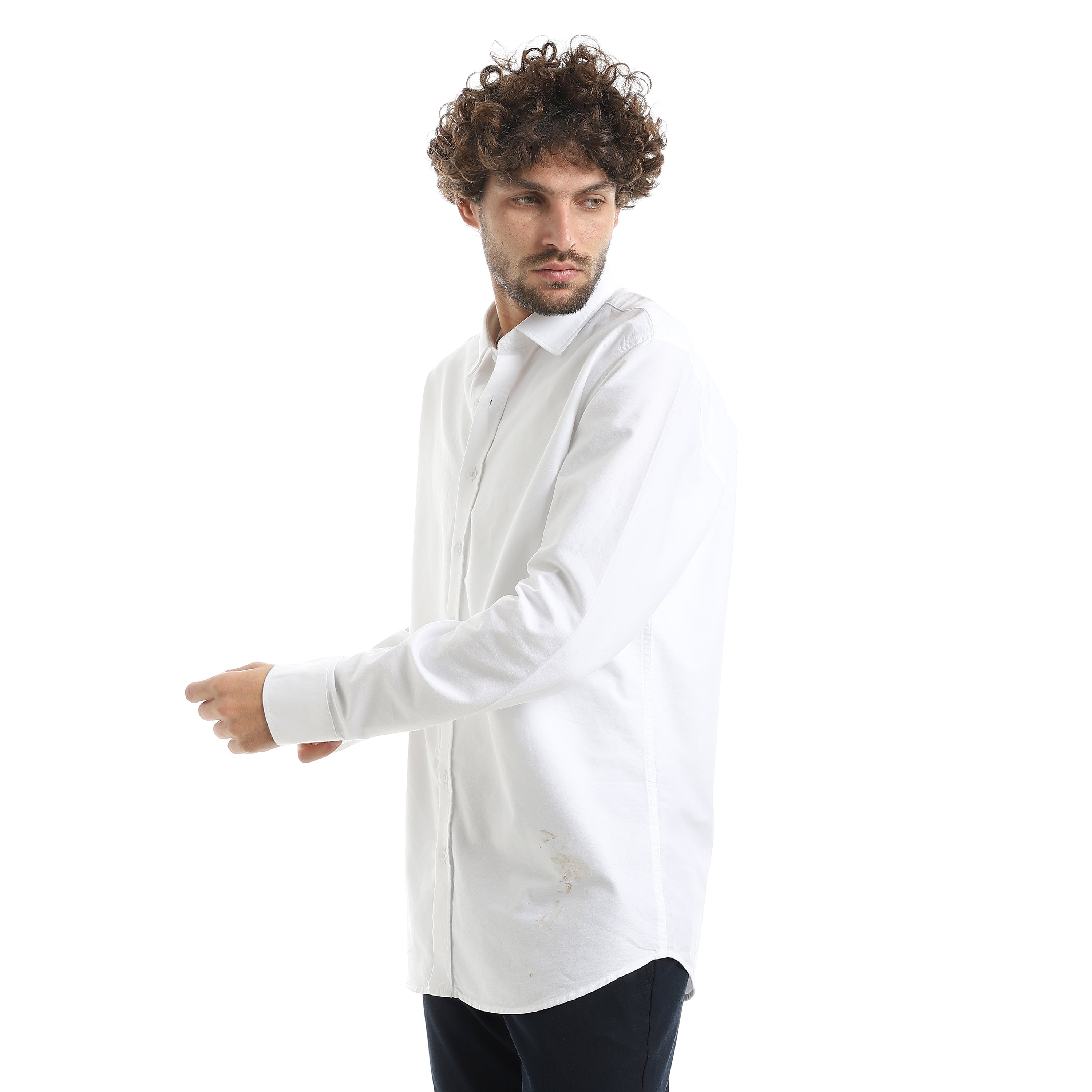 MEN'S L/S PLAIN CLASSIC SHIRT - ابيض