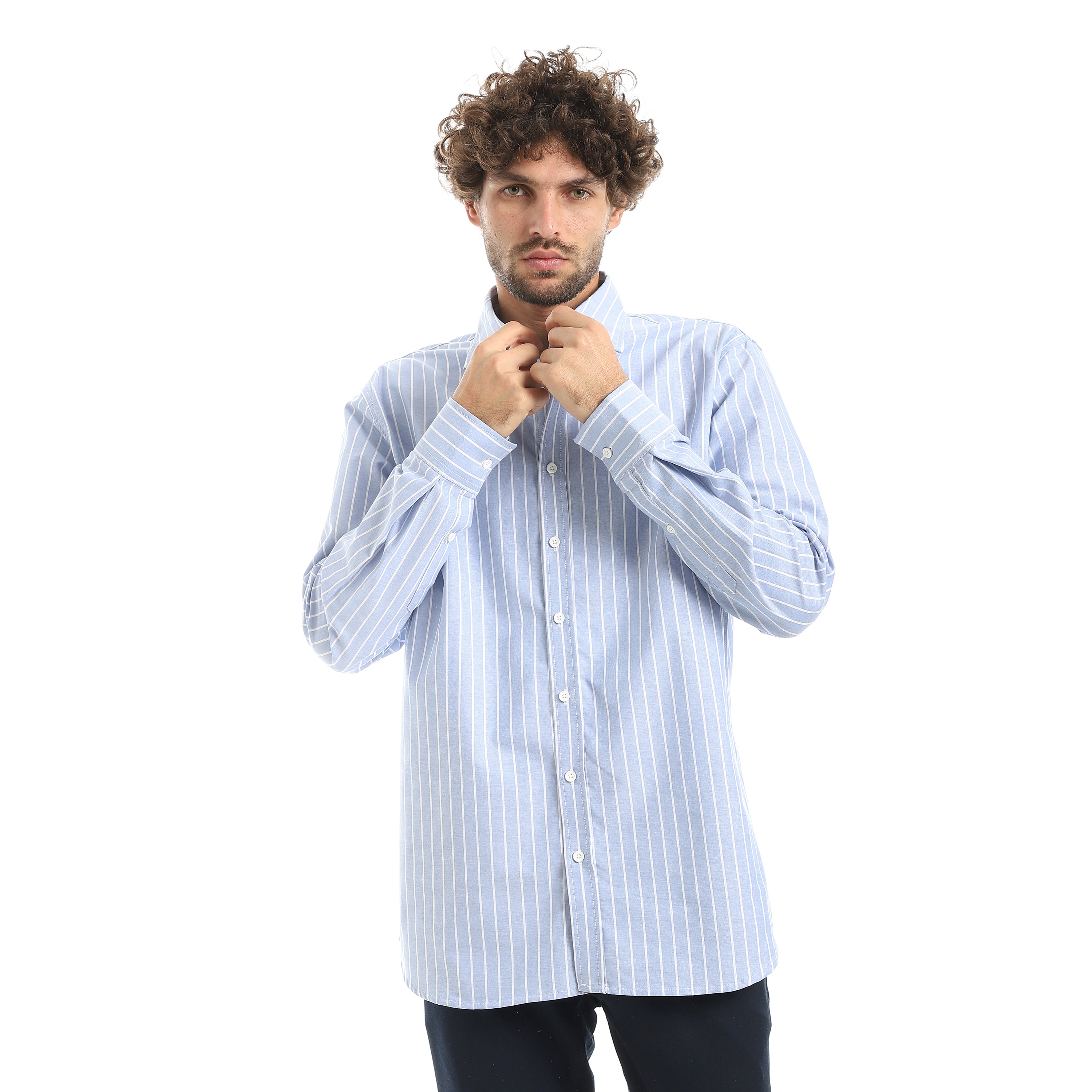 MEN'S L/S THIN STRIPED SHIRT - BLUE