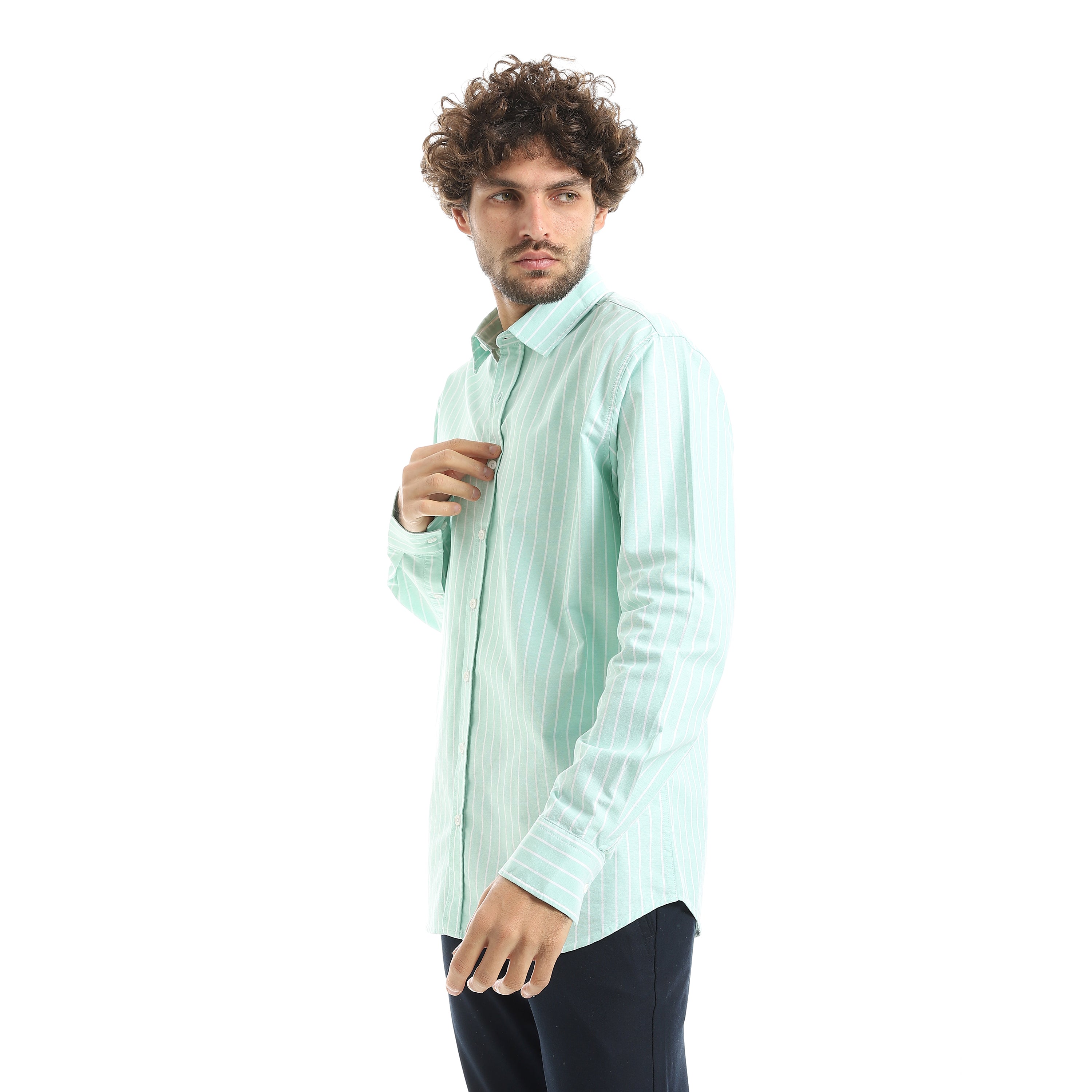 MEN'S L/S THIN STRIPED SHIRT - GREEN