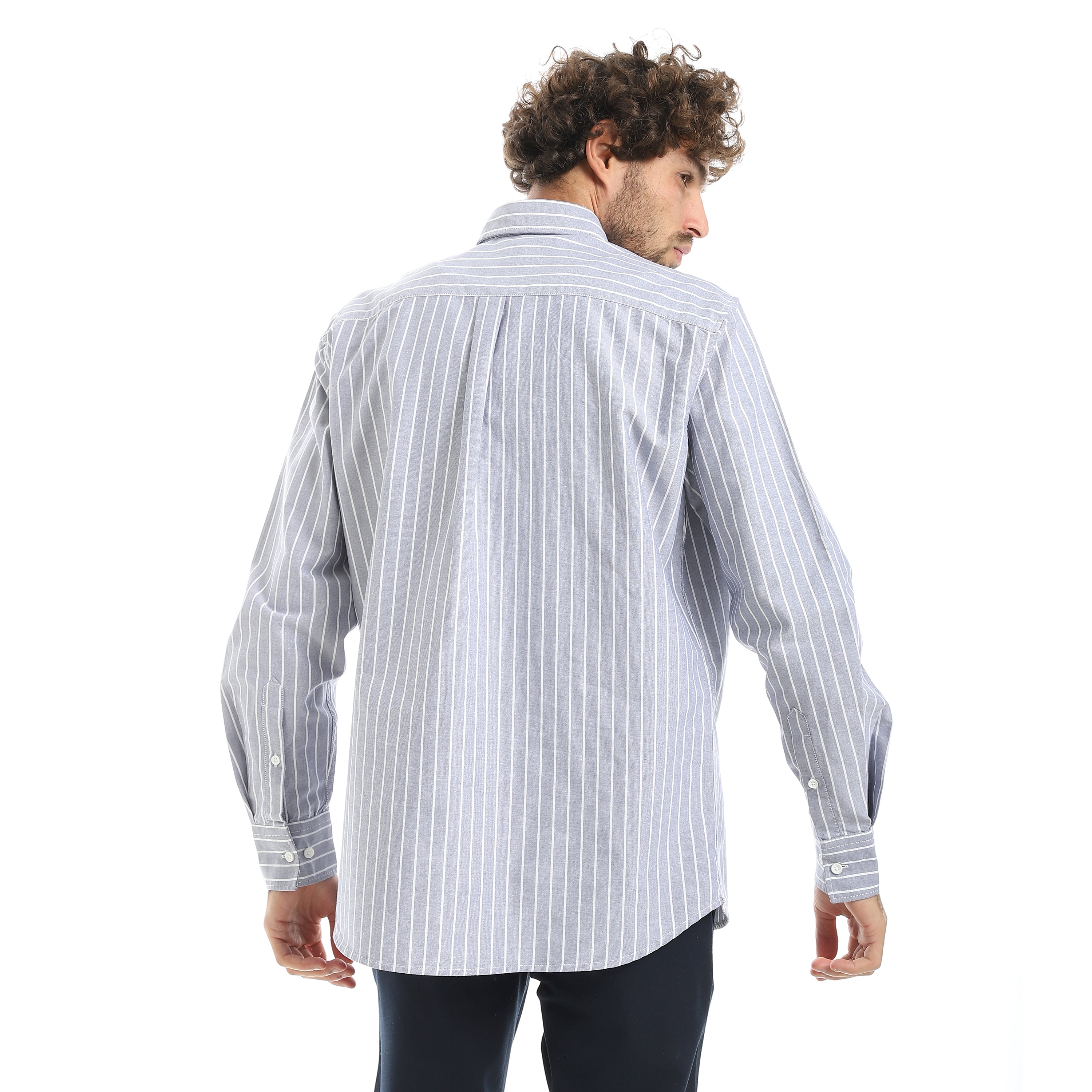 MEN'S L/S THIN STRIPED SHIRT - NAVY