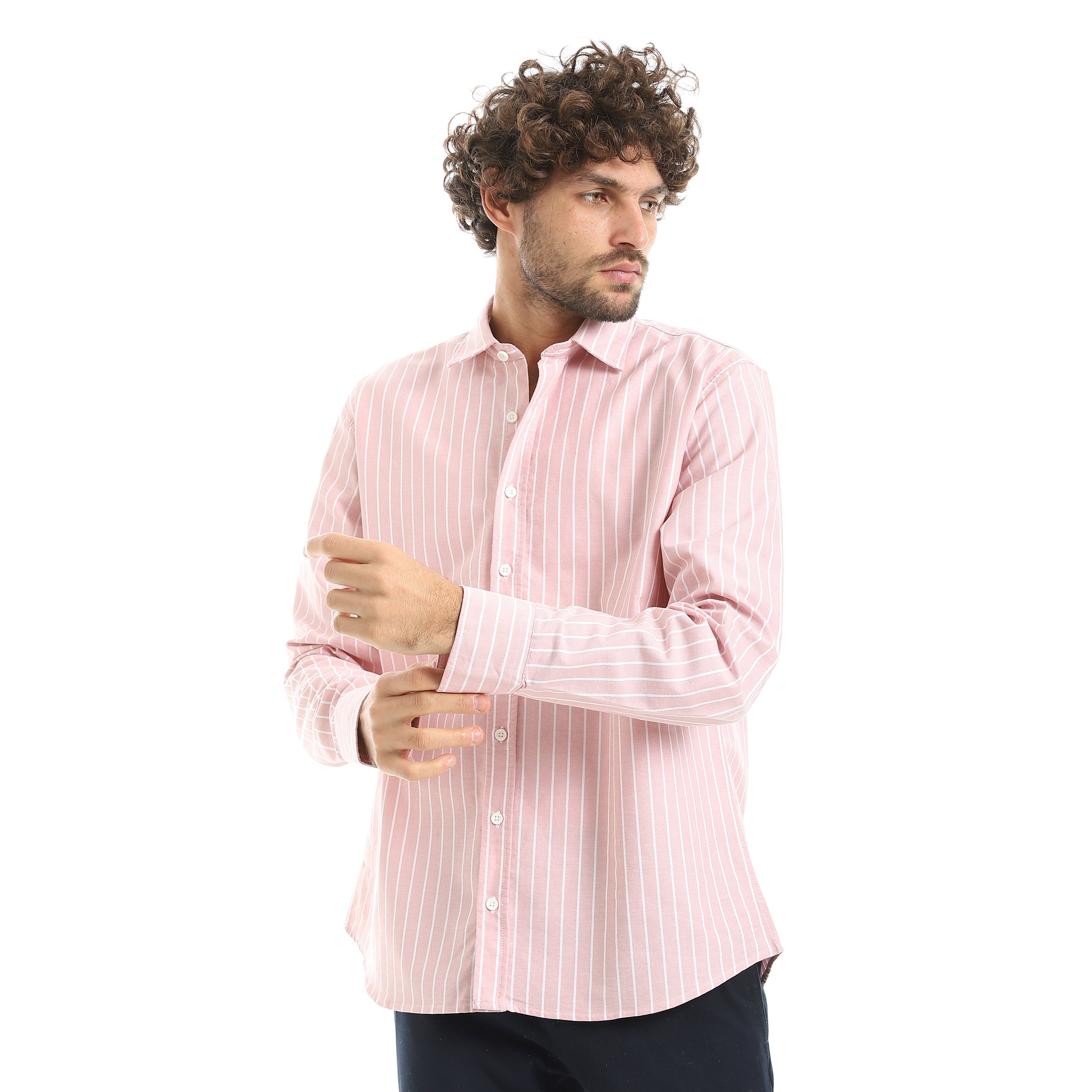MEN'S L/S THIN STRIPED SHIRT - ORANGE