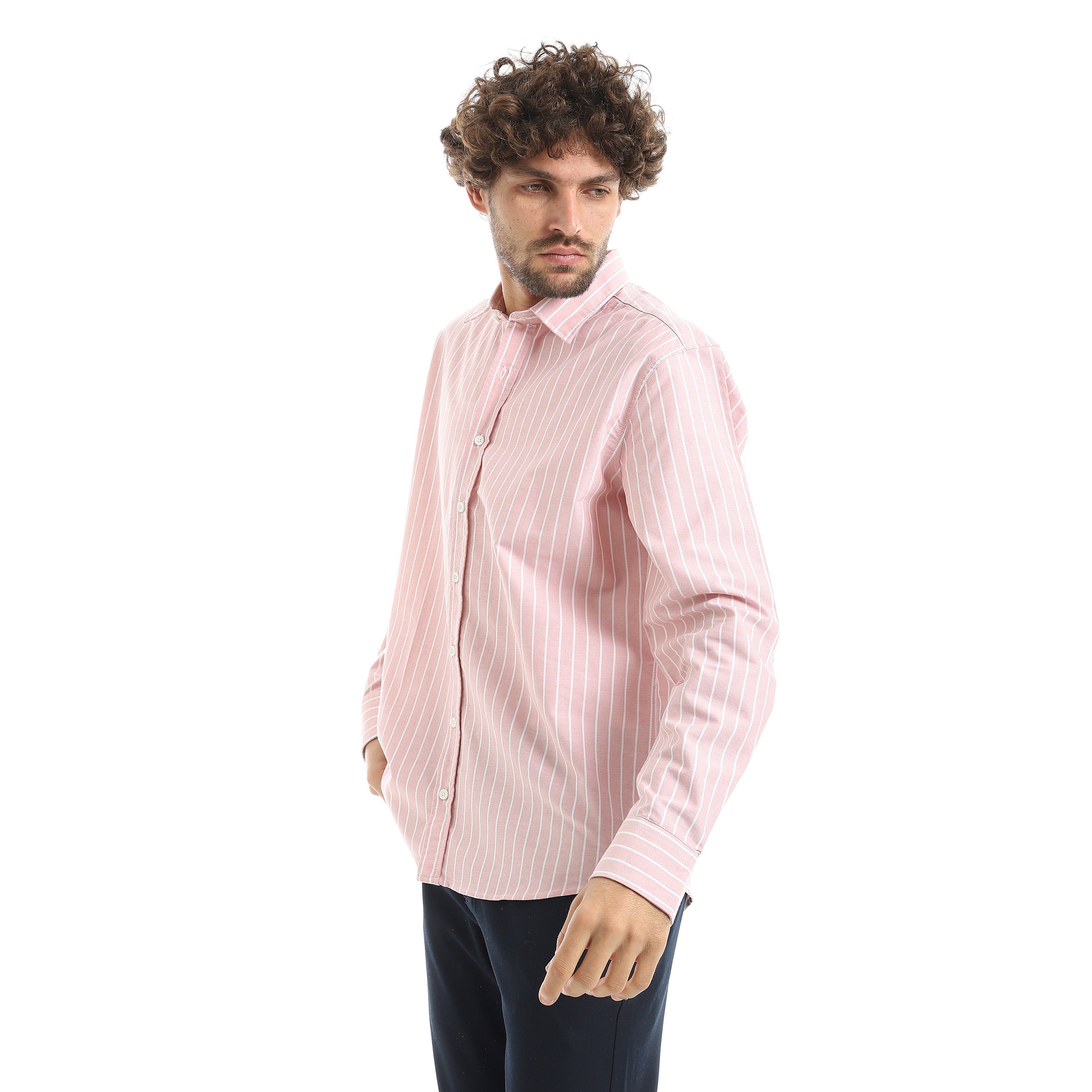 MEN'S L/S THIN STRIPED SHIRT - ORANGE
