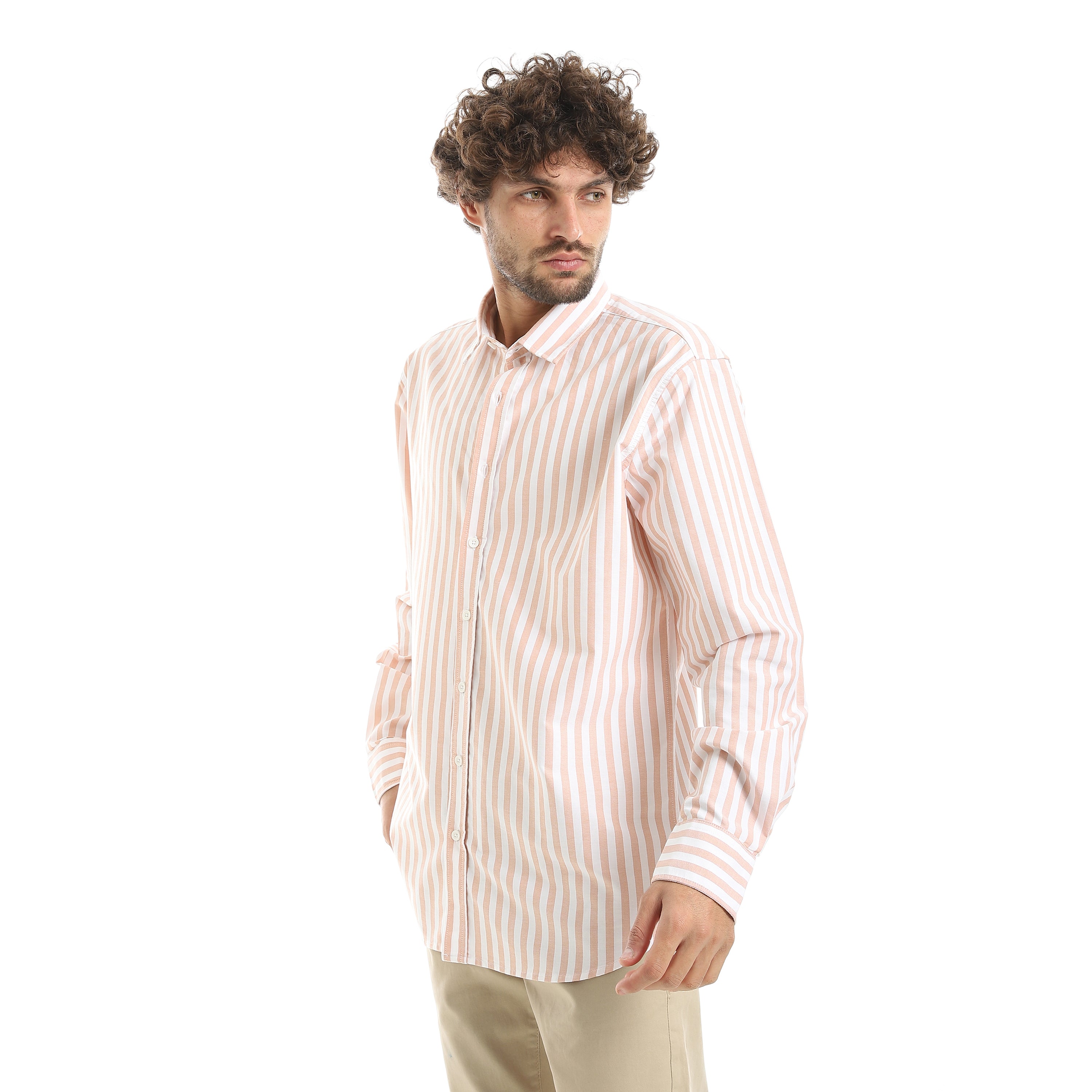 MEN'S L/S WIDE STRIPED SHIRT - برتقالي