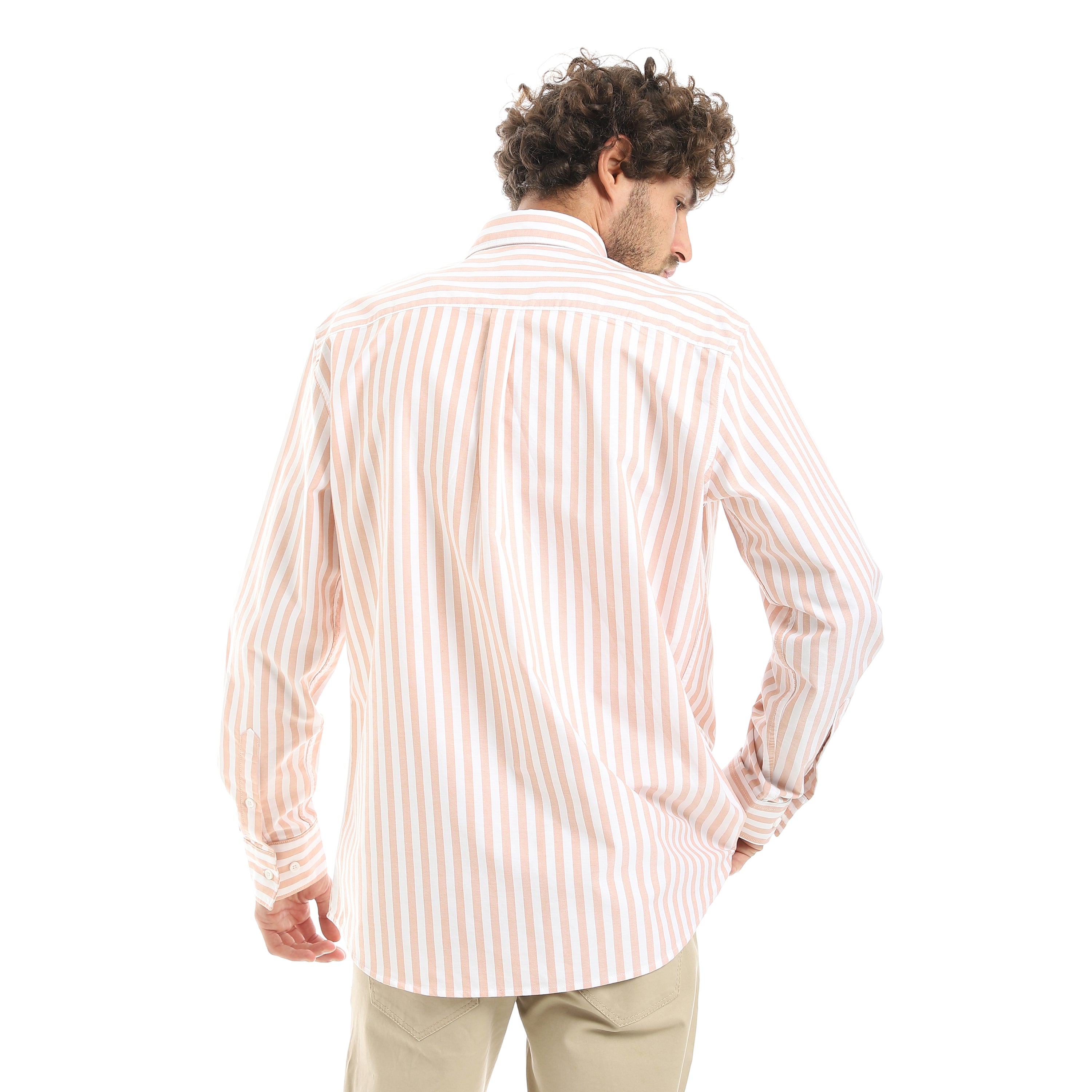 MEN'S L/S WIDE STRIPED SHIRT - برتقالي
