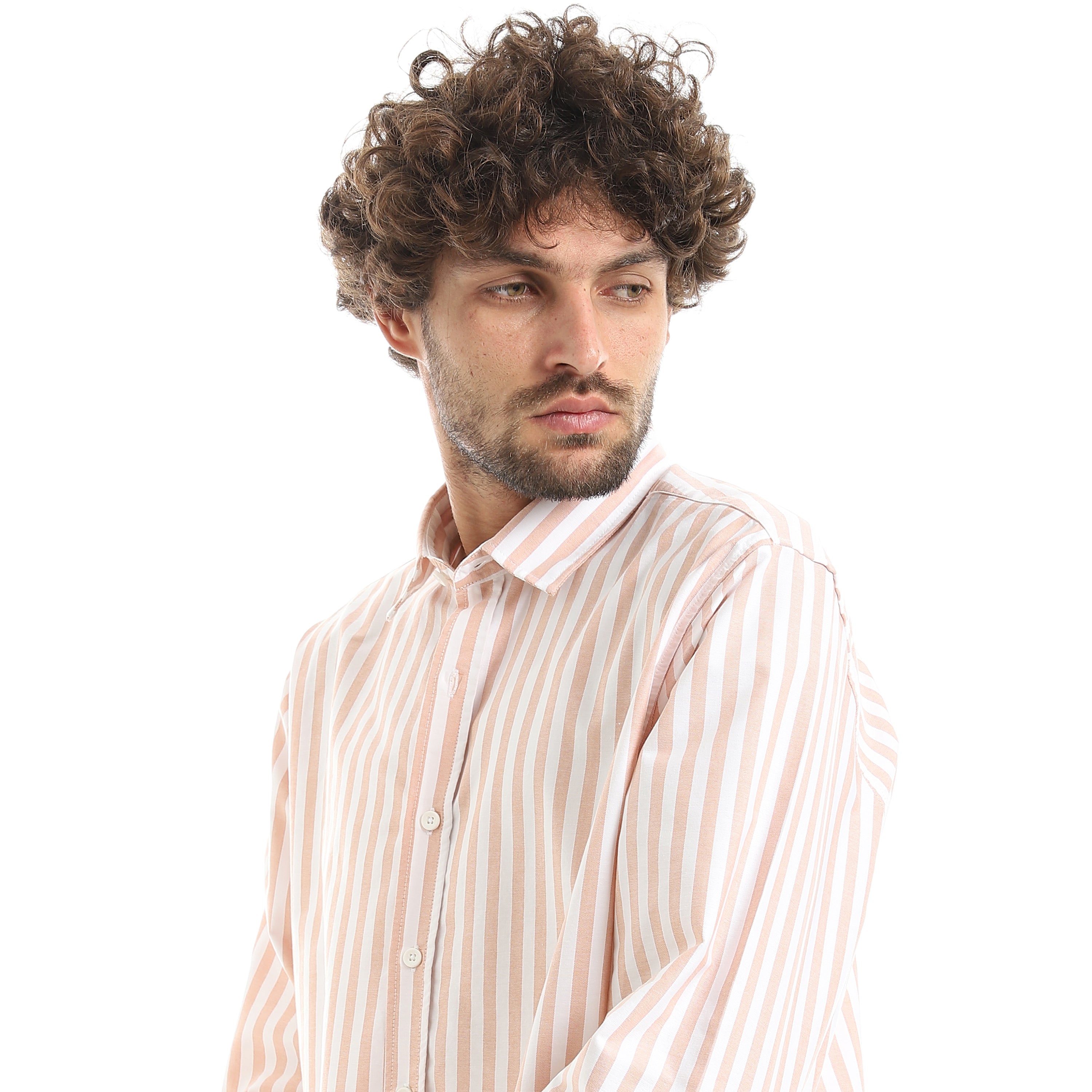 MEN'S L/S WIDE STRIPED SHIRT - برتقالي