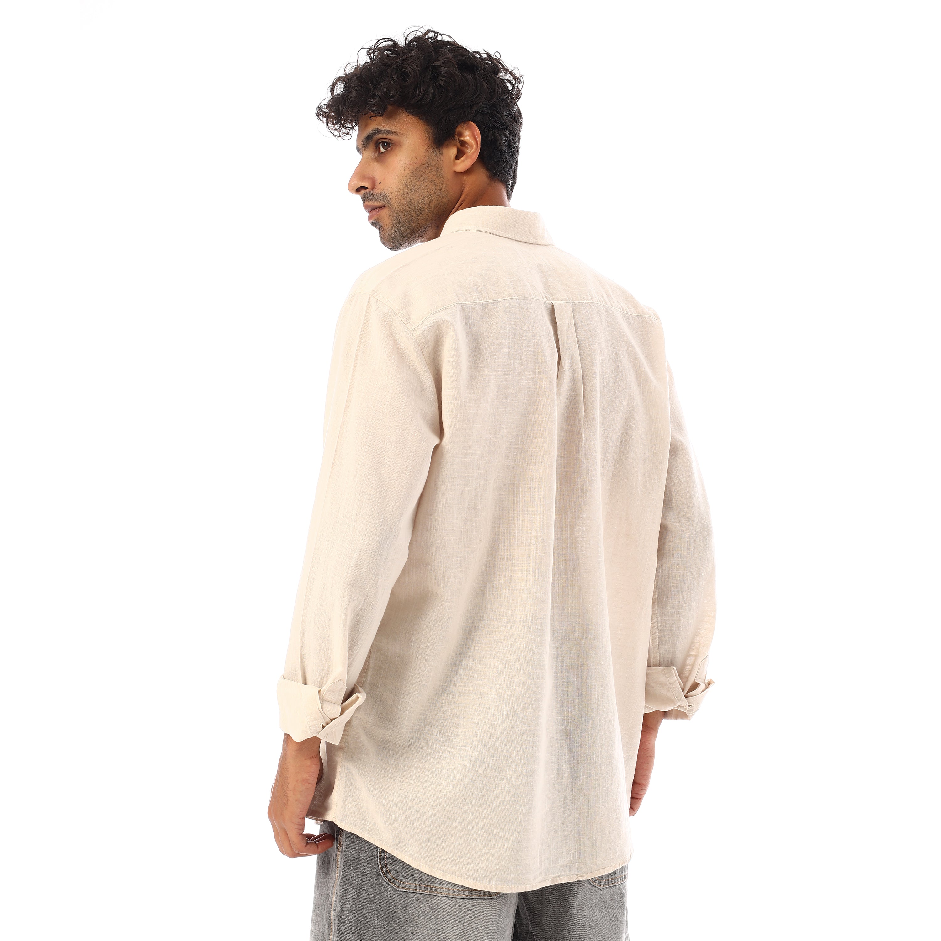 ACTIV PLAIN L/S LINEN SHIRT - BEIGE