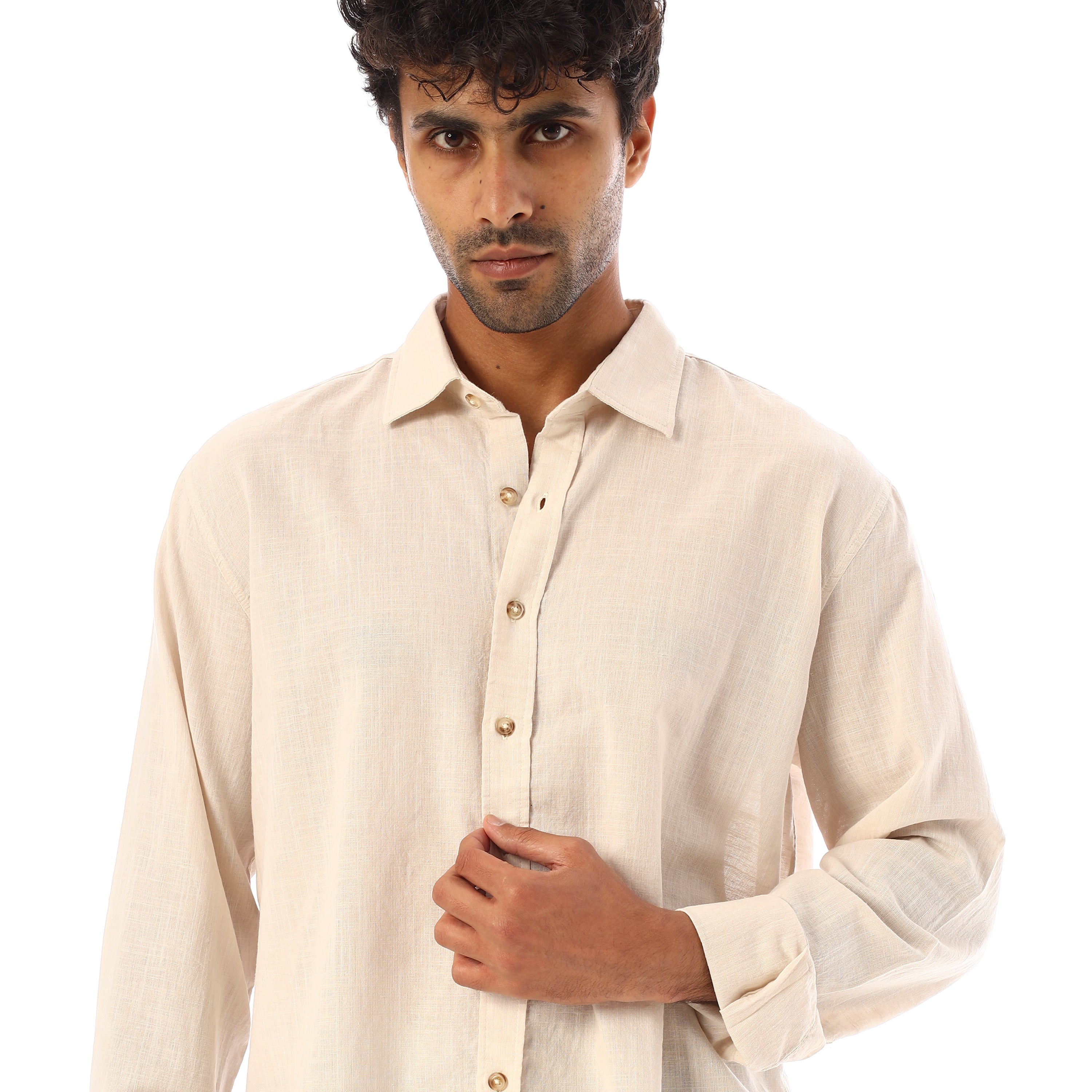 ACTIV PLAIN L/S LINEN SHIRT - BEIGE