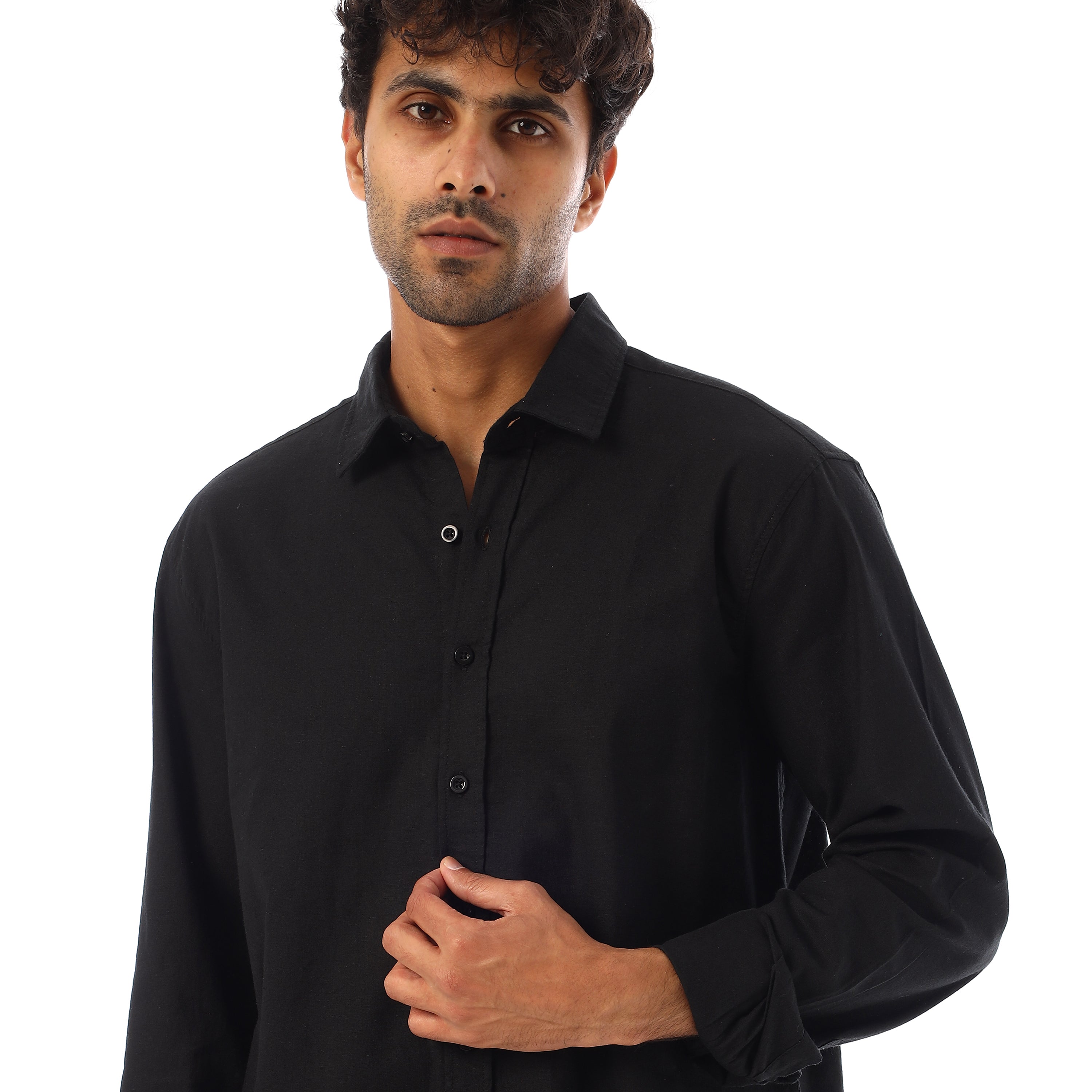 ACTIV PLAIN L/S LINEN SHIRT - BLACK
