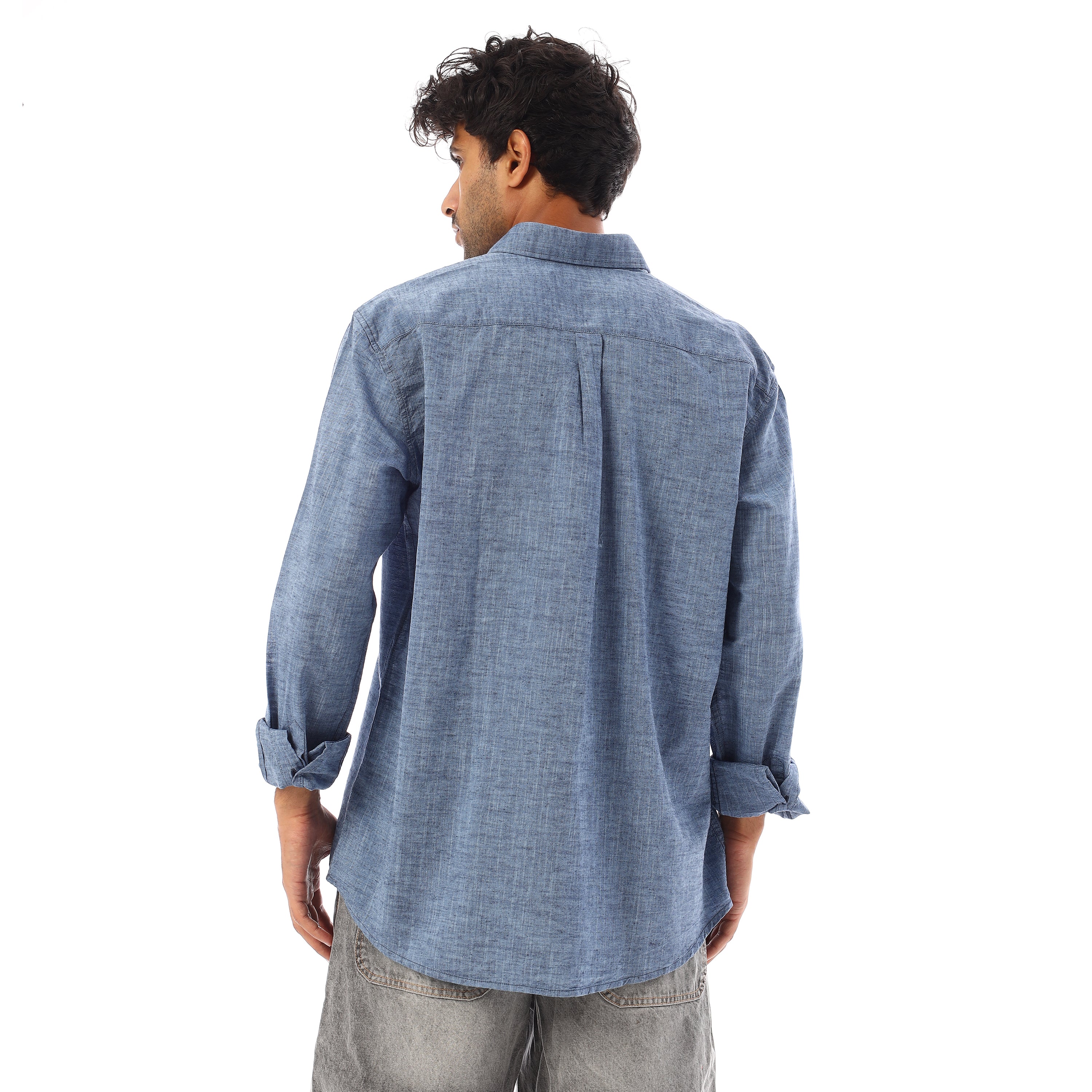 ACTIV PLAIN L/S LINEN SHIRT - BLUE