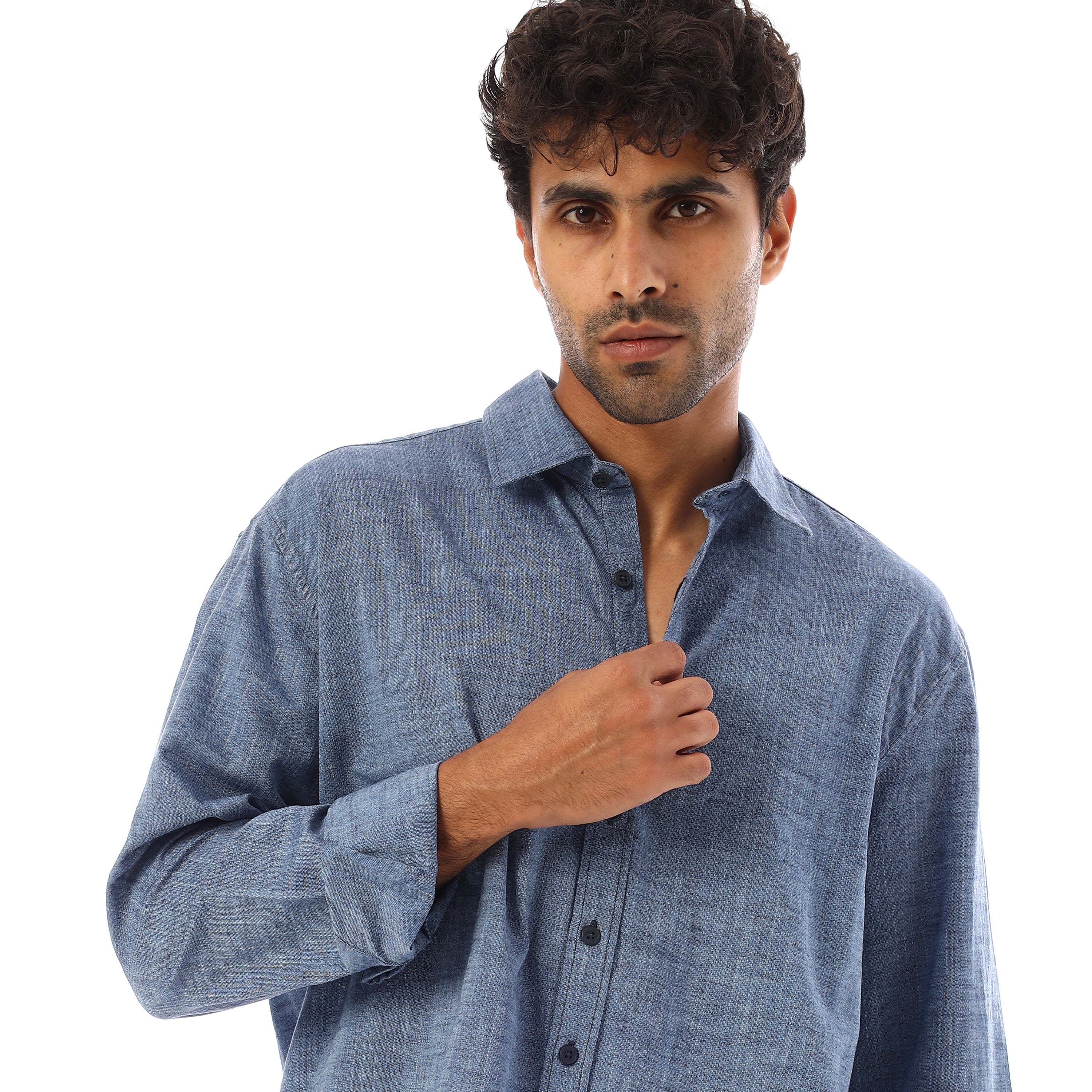 ACTIV PLAIN L/S LINEN SHIRT - BLUE