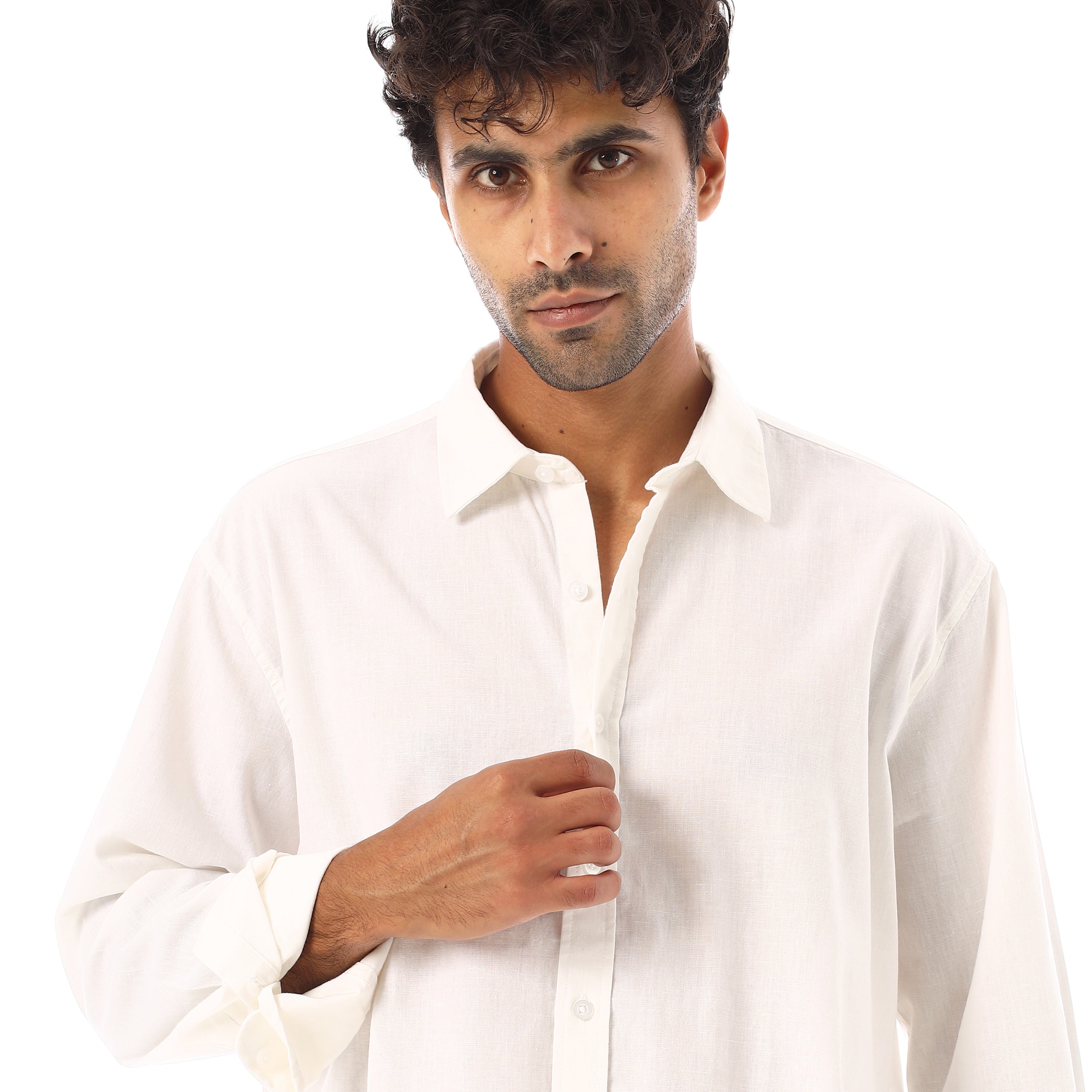 ACTIV PLAIN L/S LINEN SHIRT - OFFWHITE