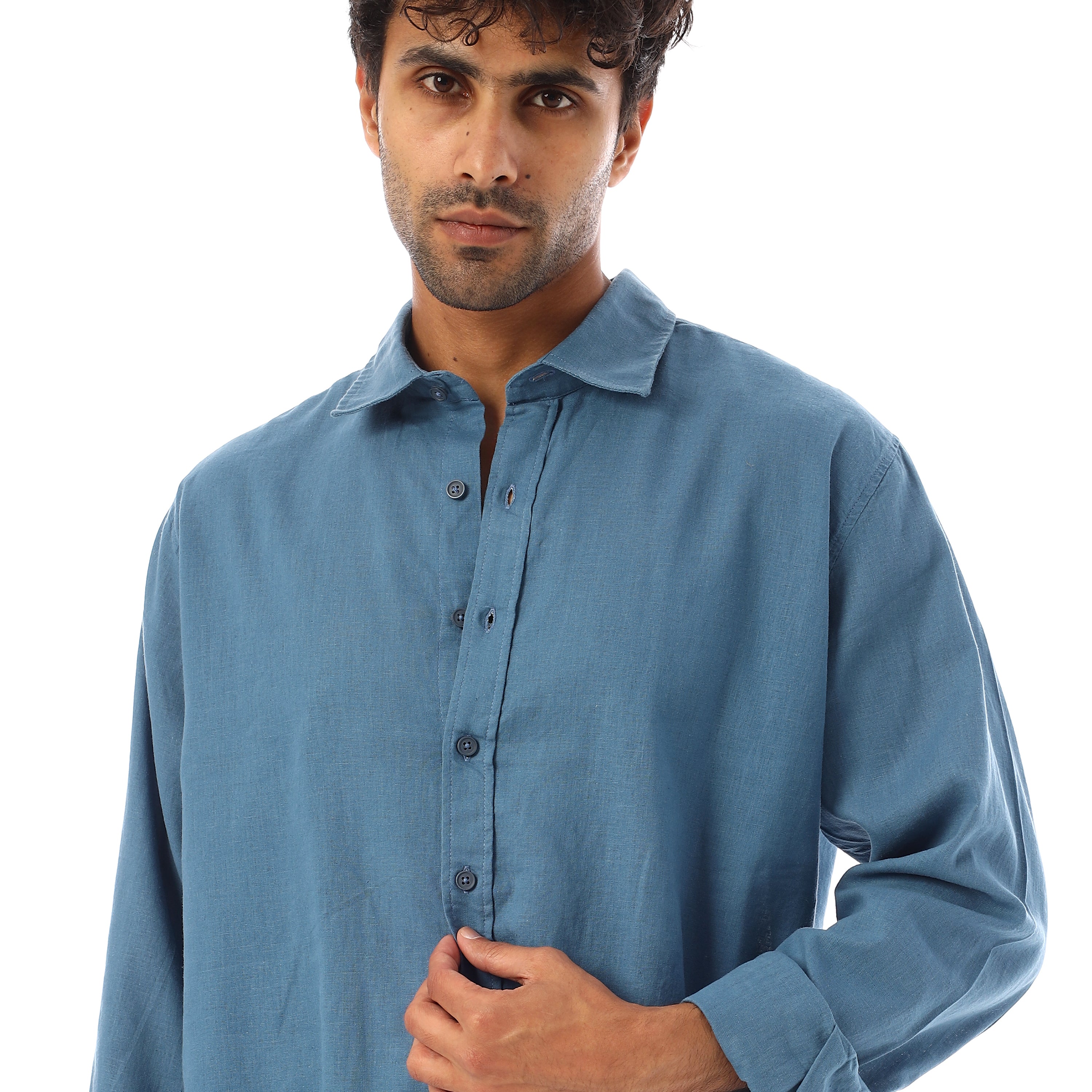 ACTIV PLAIN L/S LINEN SHIRT - PETROL