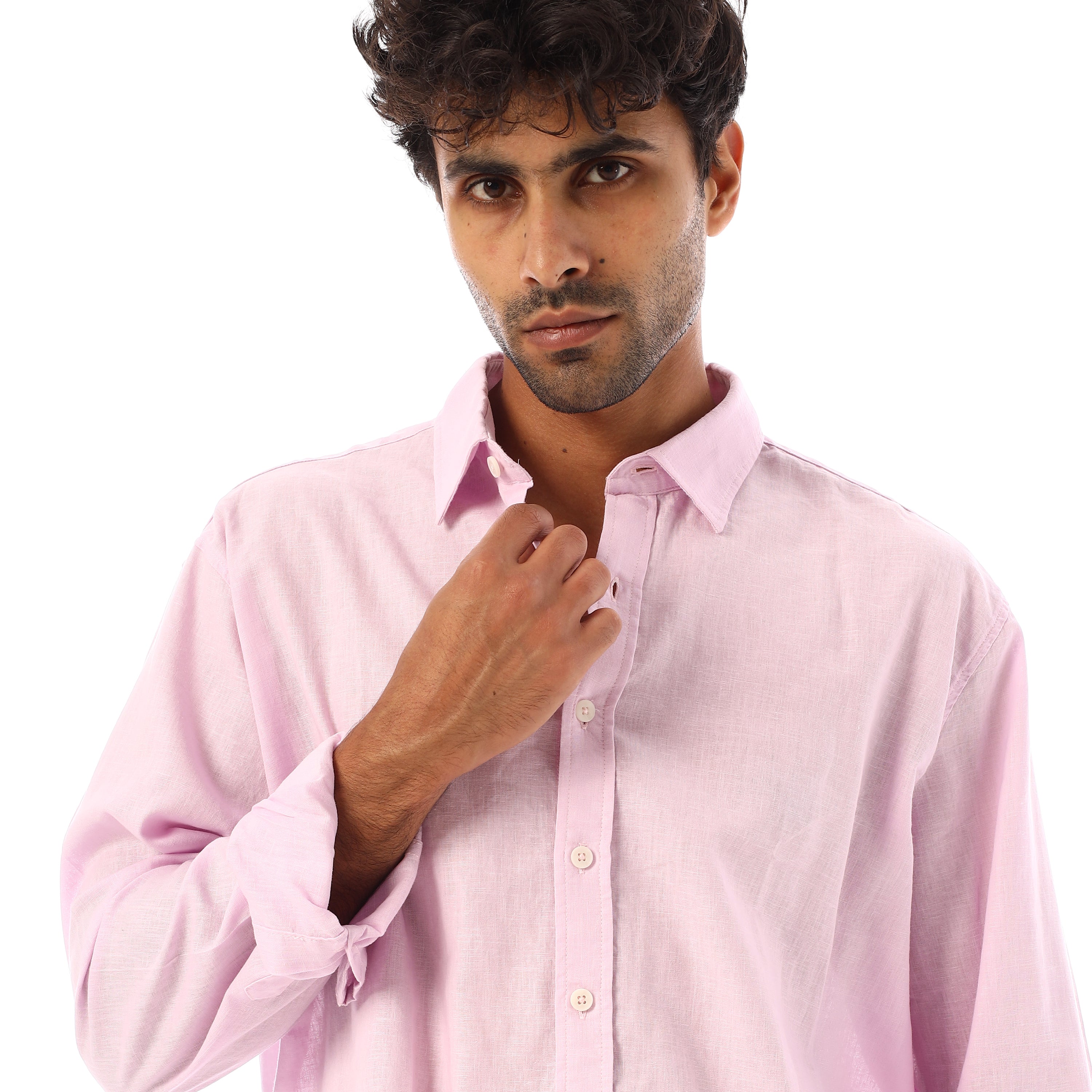 ACTIV PLAIN L/S LINEN SHIRT - PINK