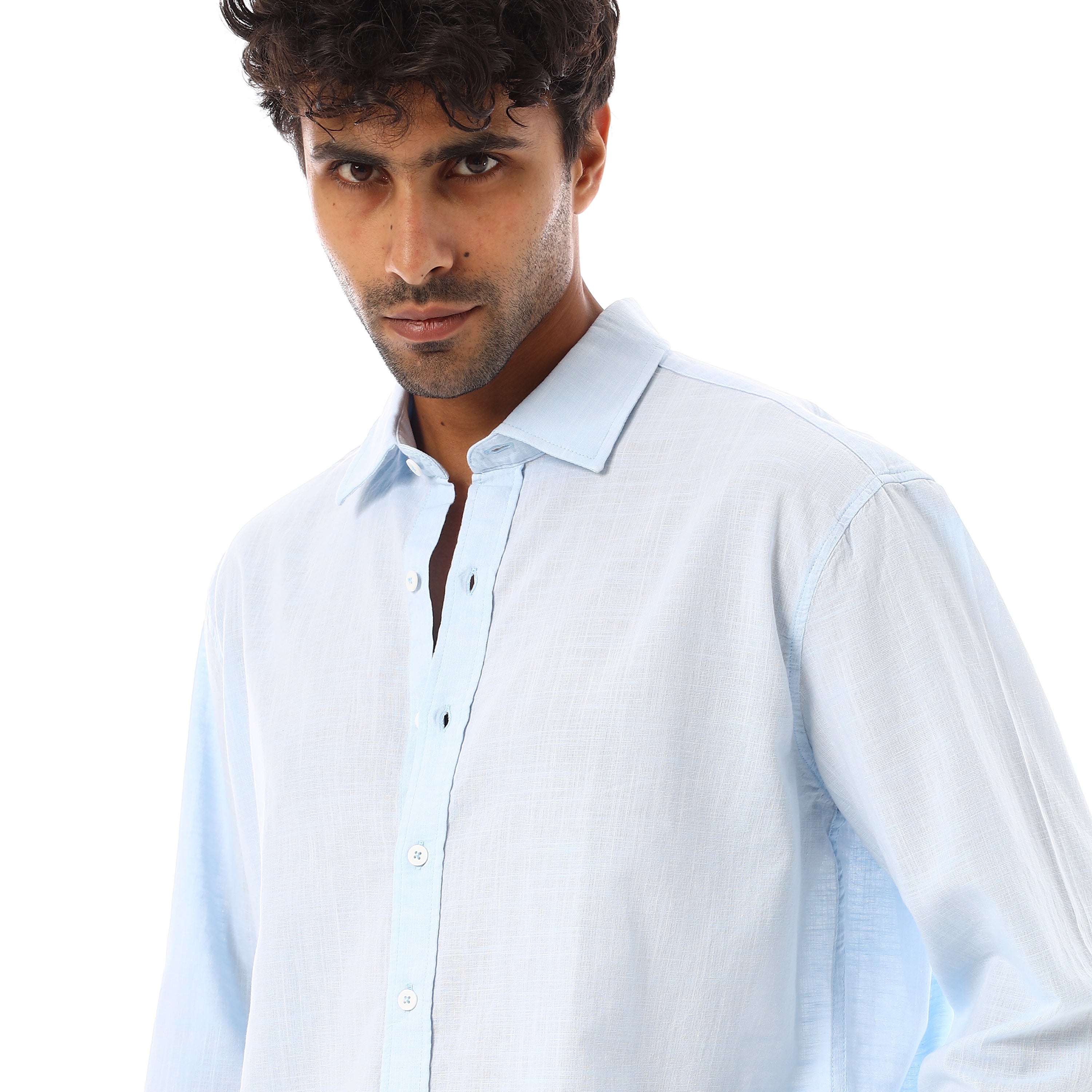 ACTIV PLAIN L/S LINEN SHIRT - SKY BLUE