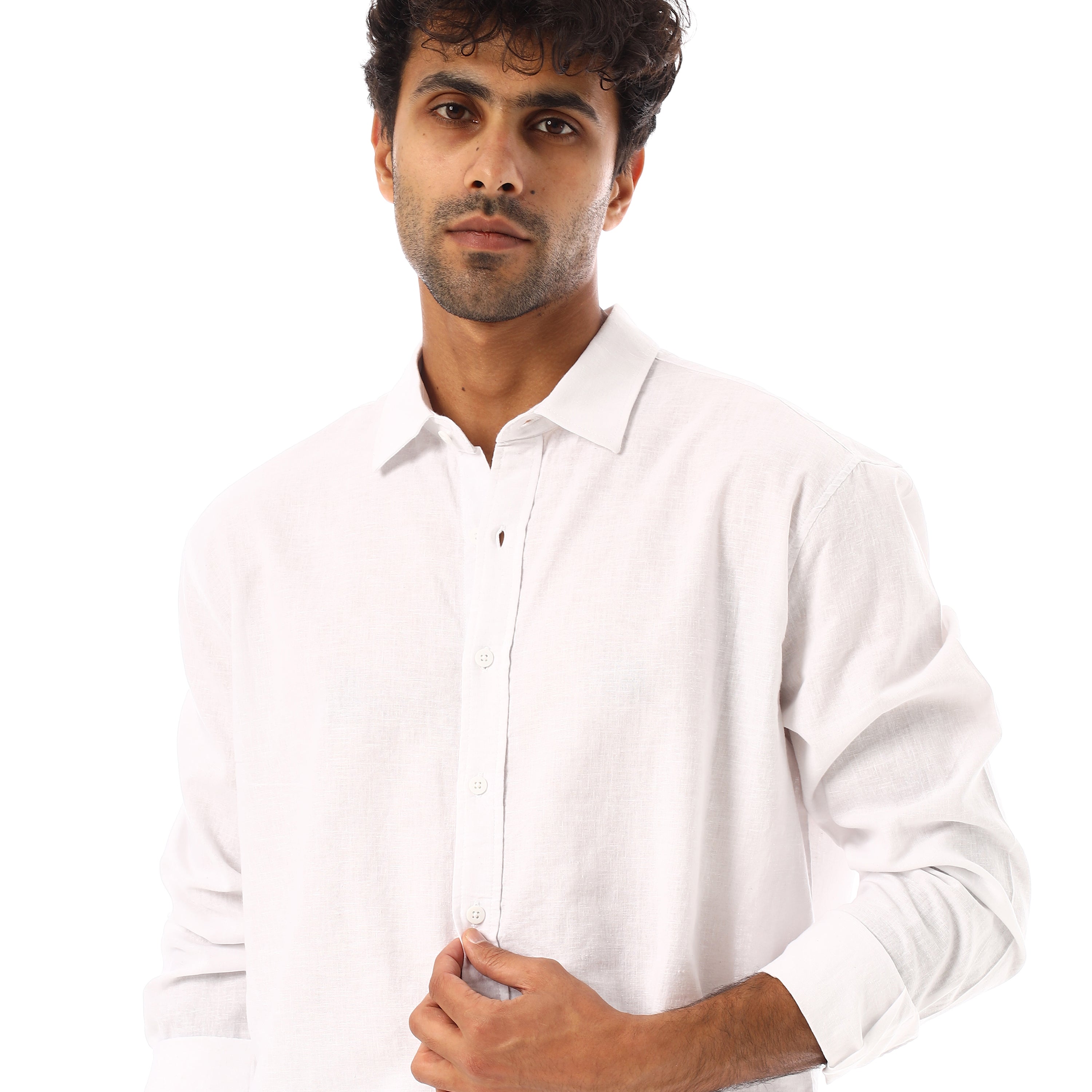 ACTIV PLAIN L/S LINEN SHIRT - WHITE