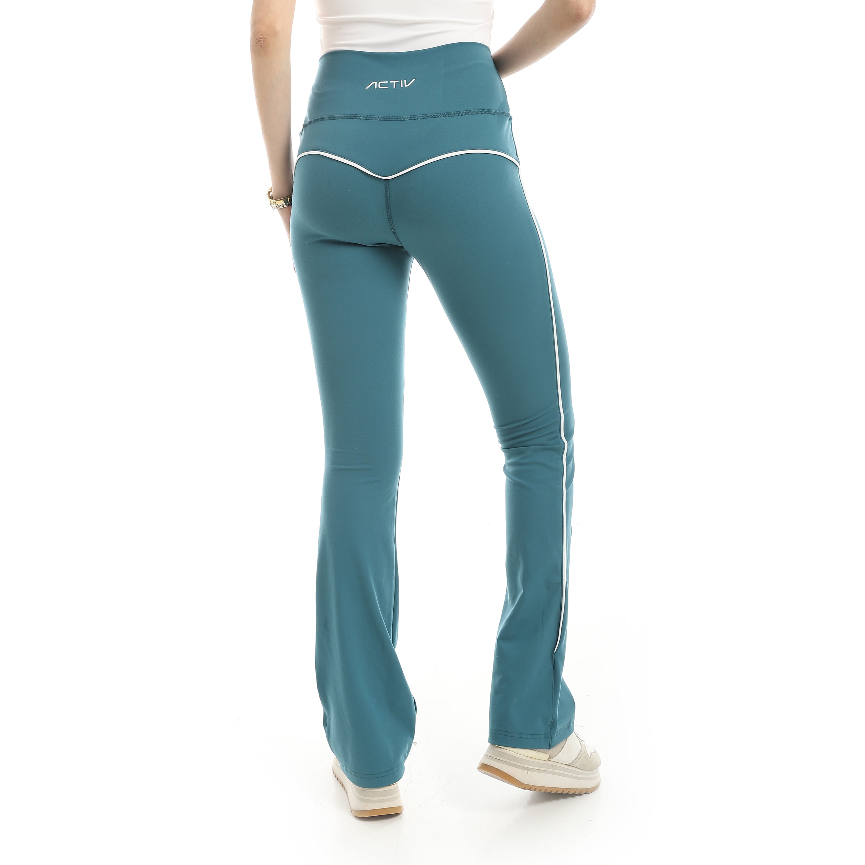 POWER PIPING YOGA PANTS - TEAL GRN
