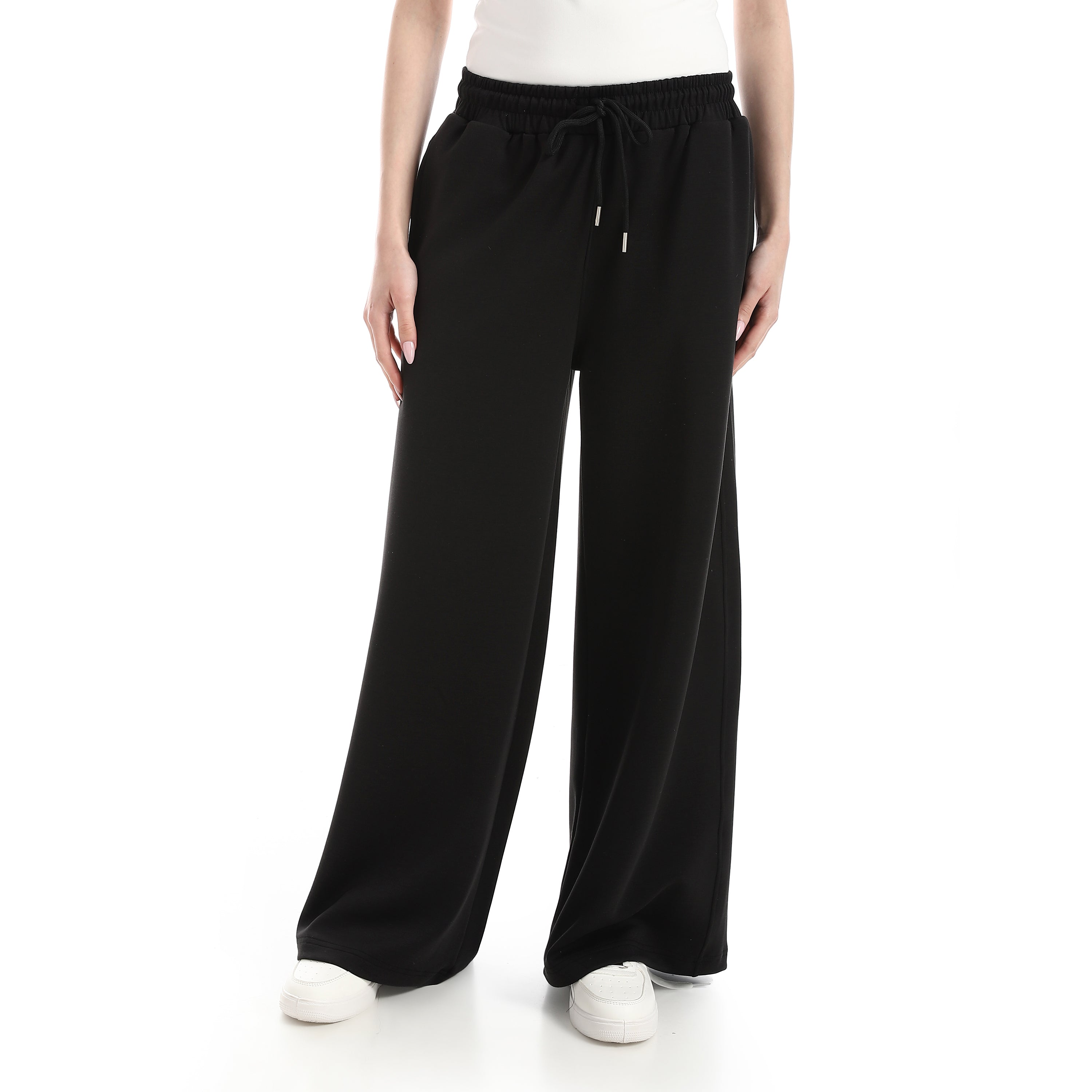 BOX CROPPED WIDE LEG PANTS - BLACK