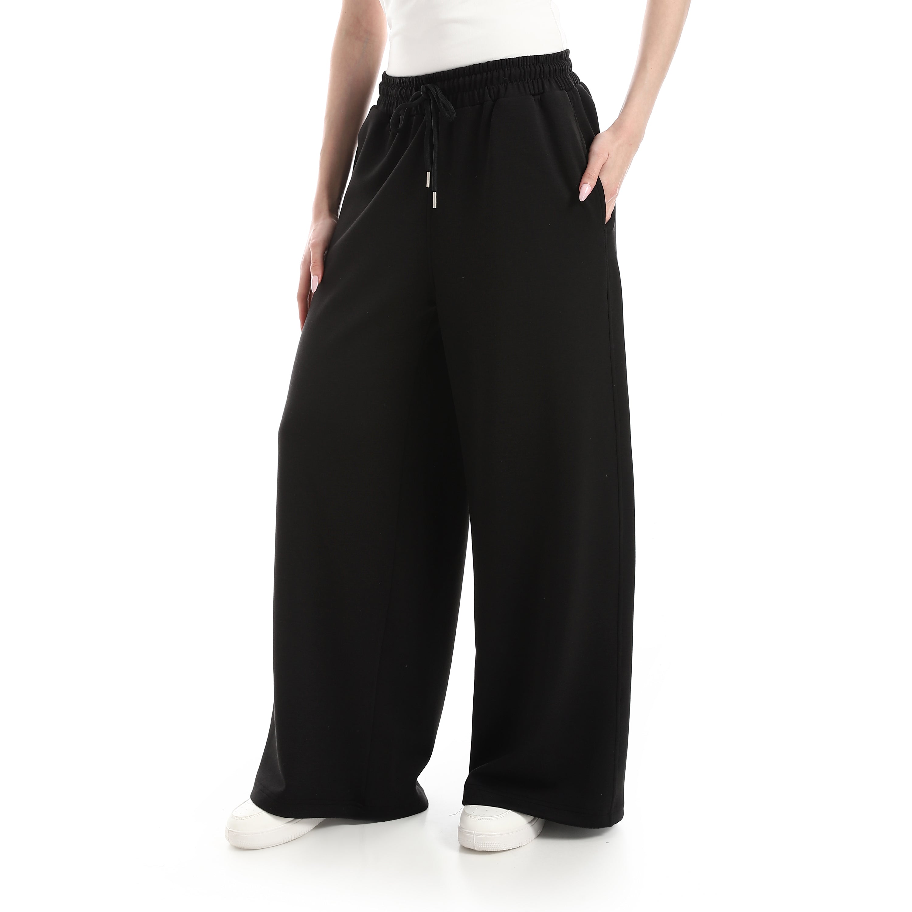 BOX CROPPED WIDE LEG PANTS - BLACK