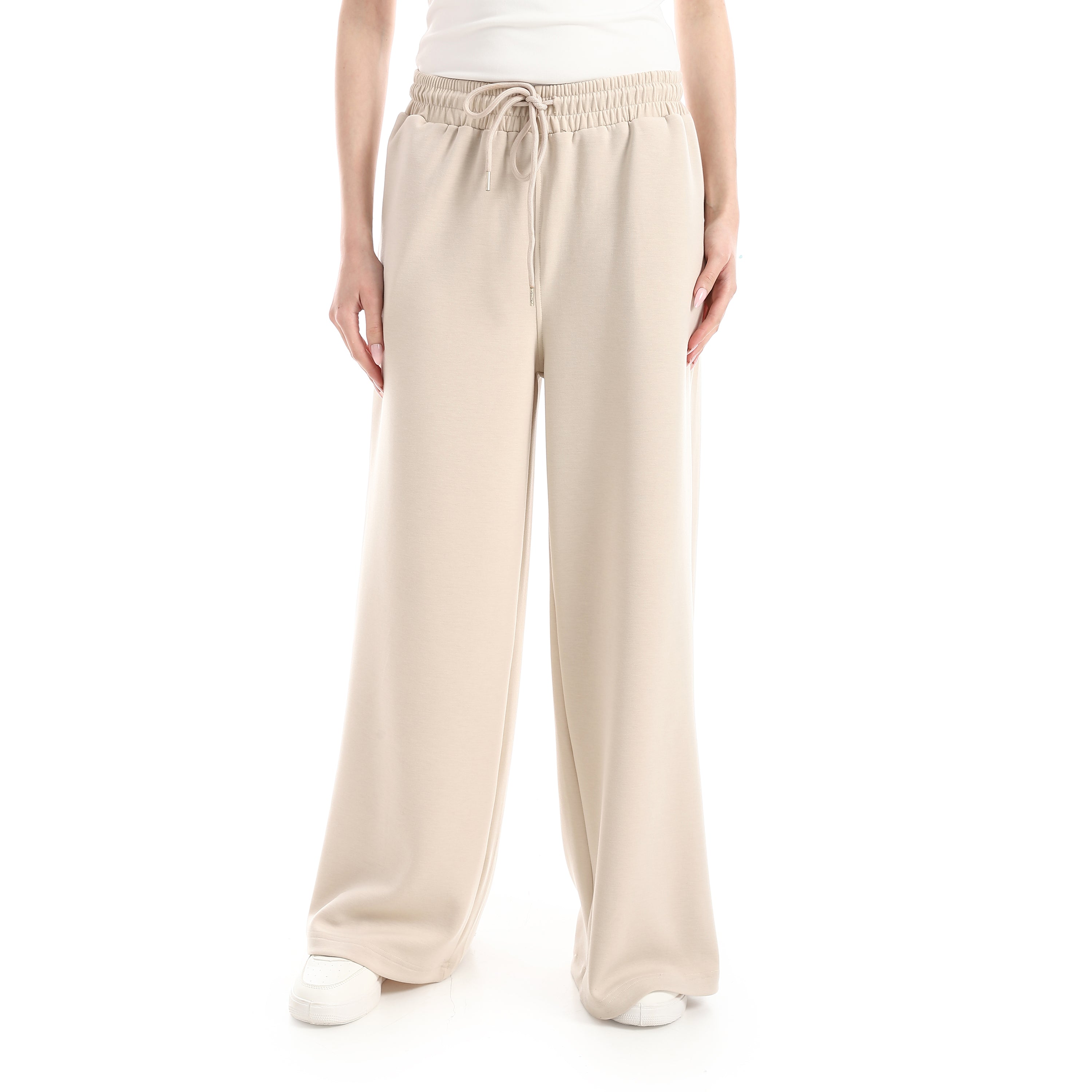 BOX CROPPED WIDE LEG PANTS - BEIGE