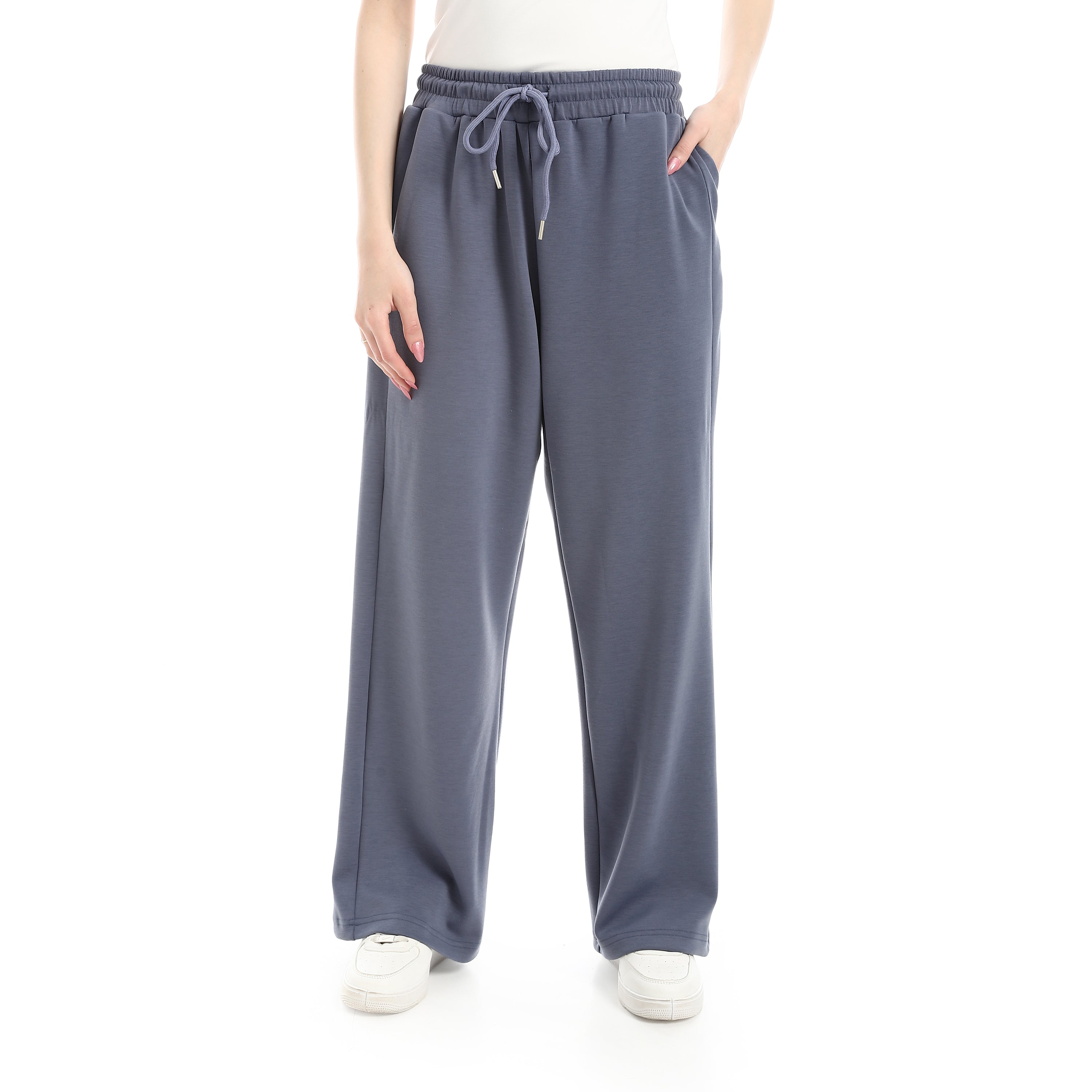 SIDE CUT WIDE LEG PANTS - BLUE