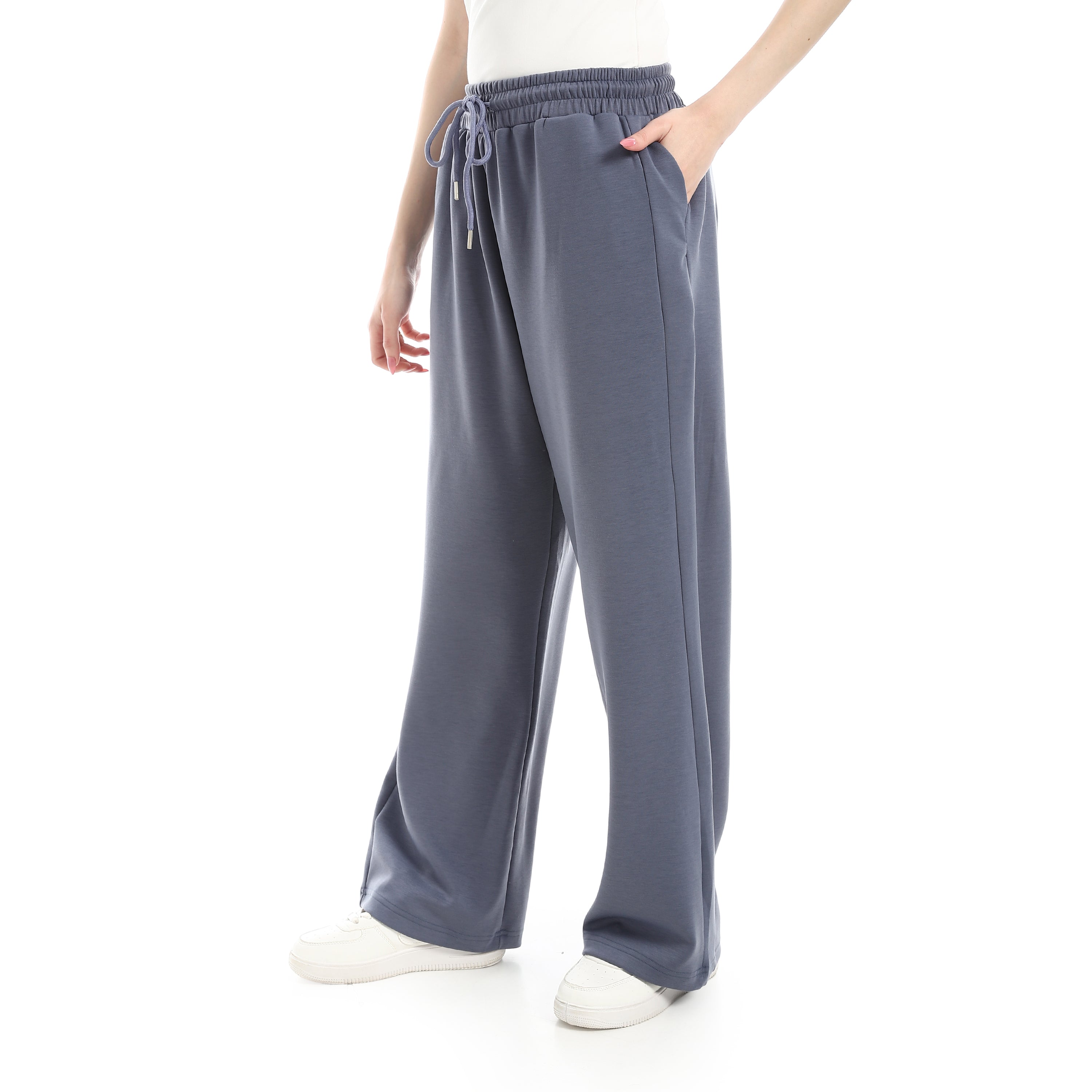 SIDE CUT WIDE LEG PANTS - BLUE