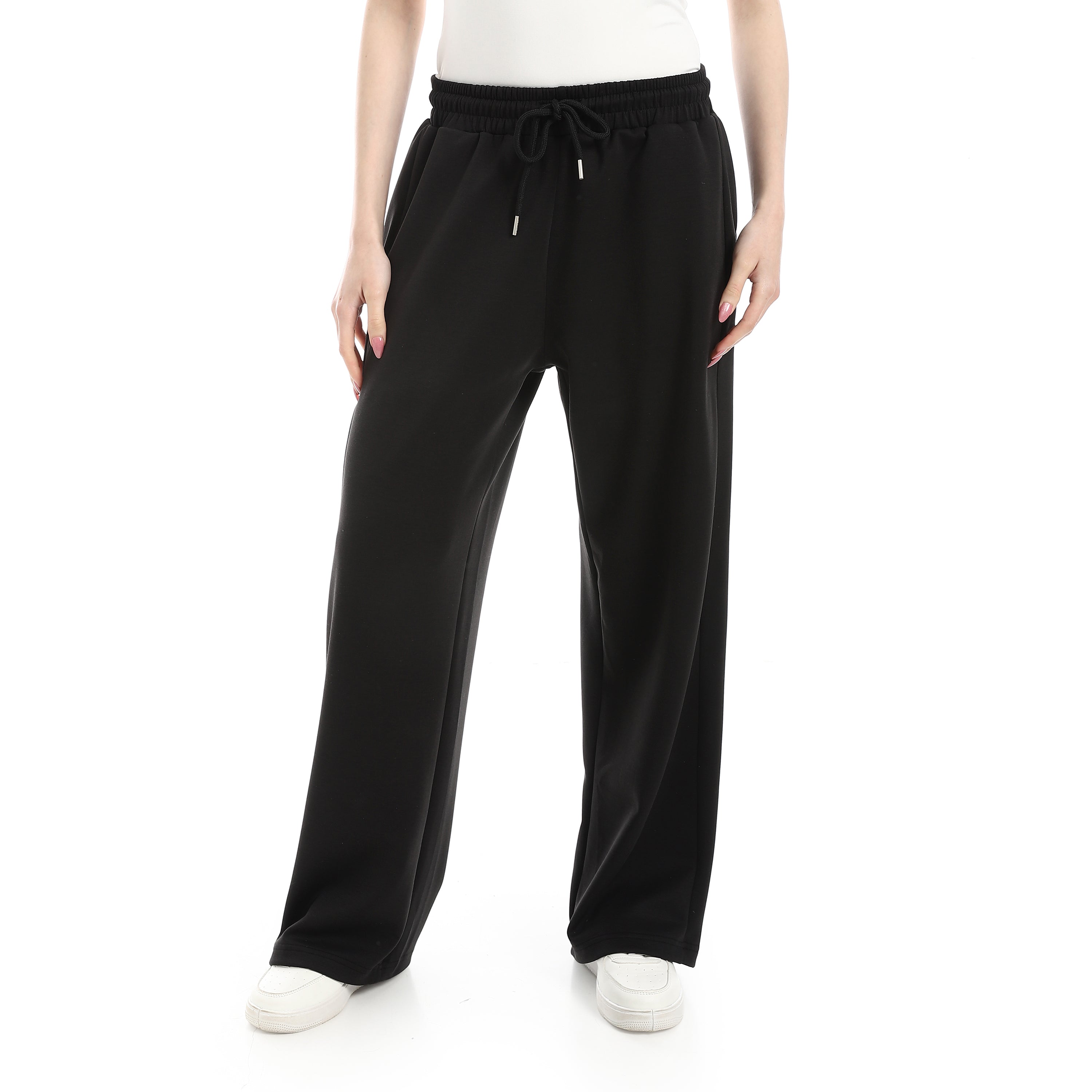 SIDE CUT WIDE LEG PANTS - BLACK