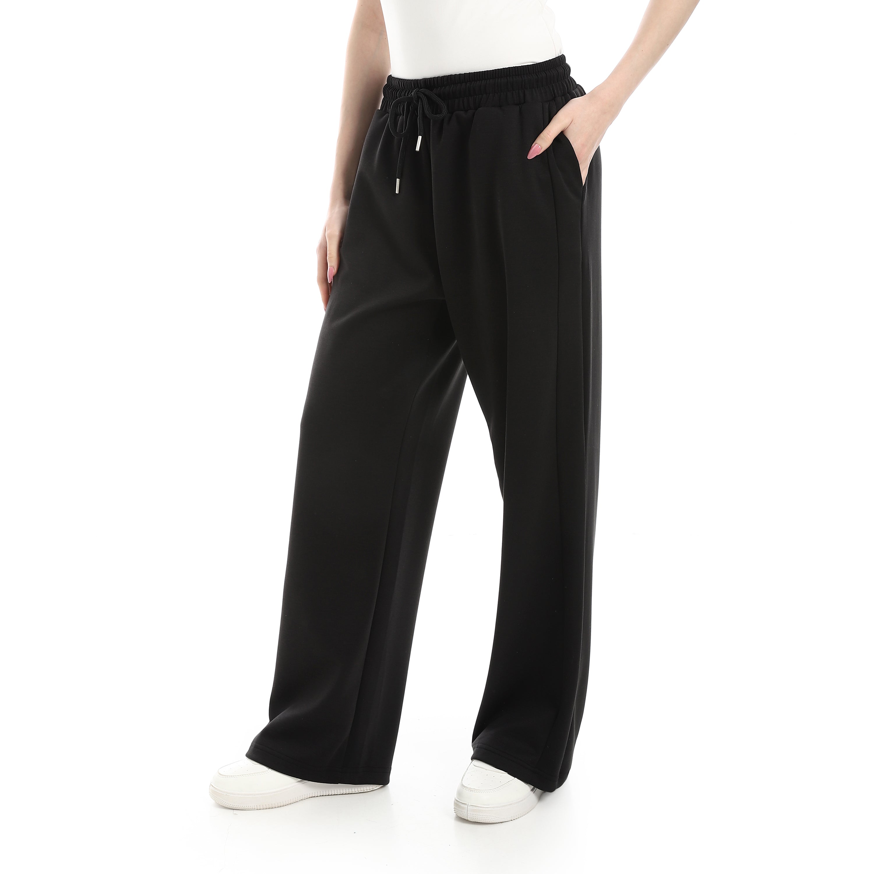 SIDE CUT WIDE LEG PANTS - BLACK