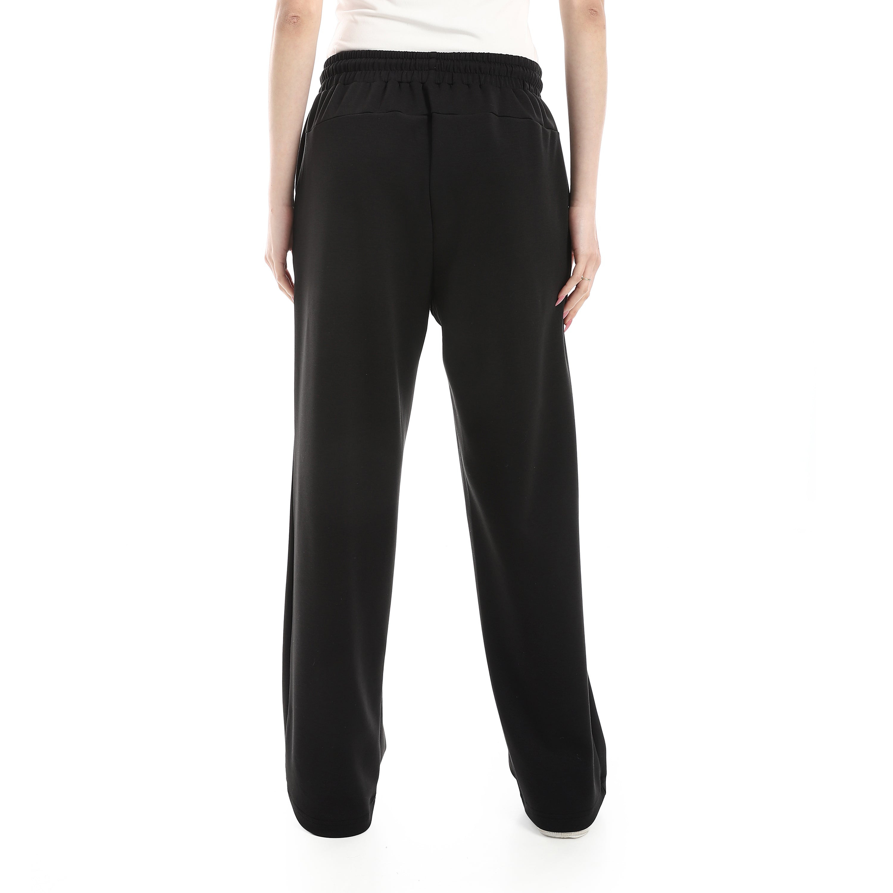 SIDE CUT WIDE LEG PANTS - BLACK