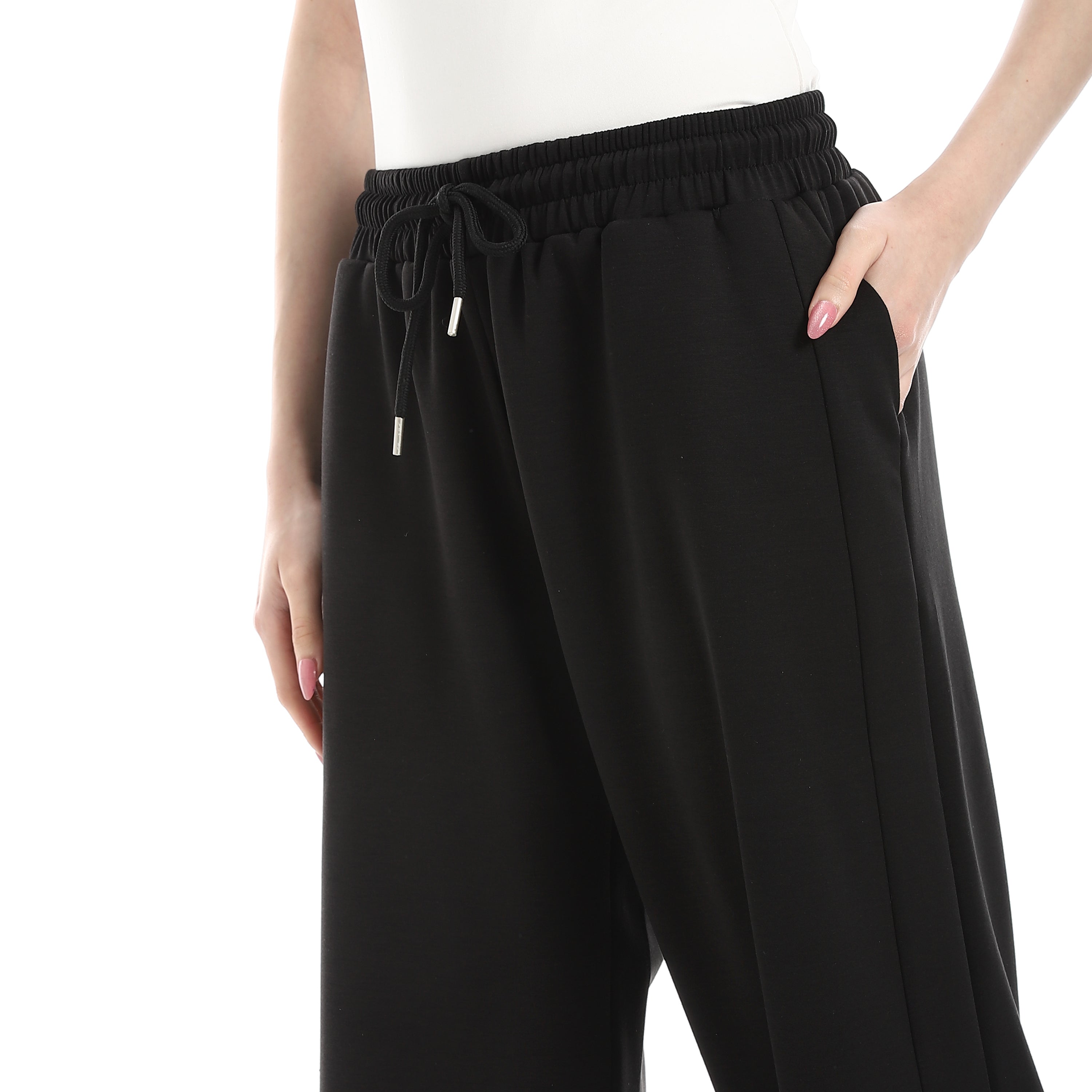 SIDE CUT WIDE LEG PANTS - BLACK