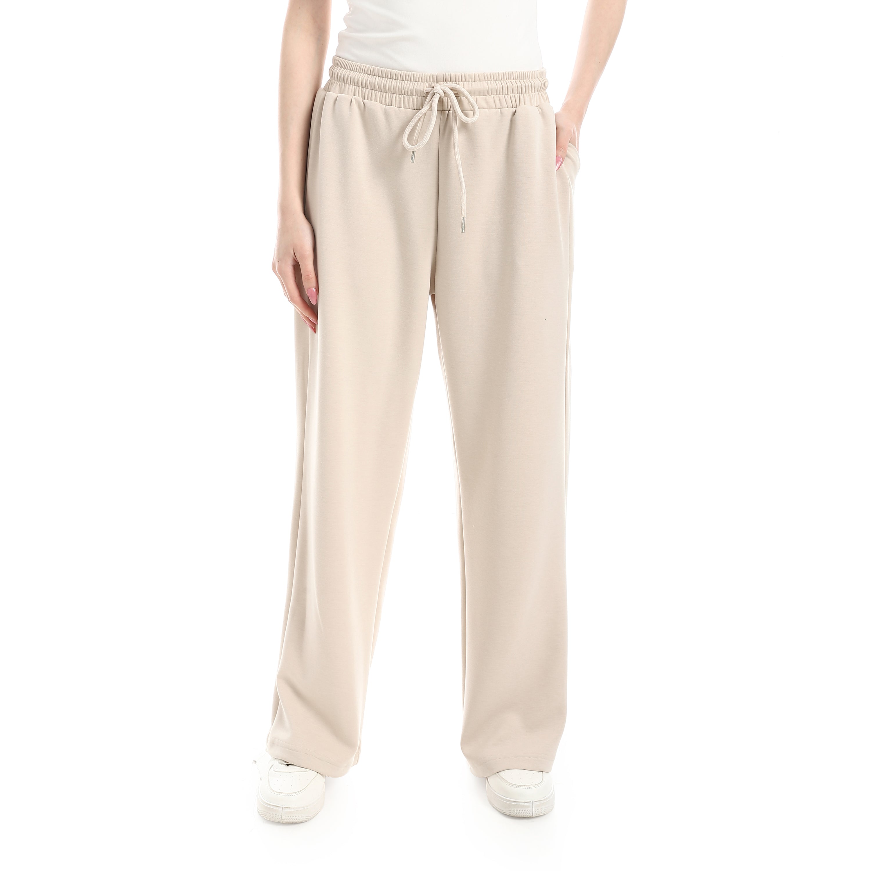 SIDE CUT WIDE LEG PANTS - BEIGE