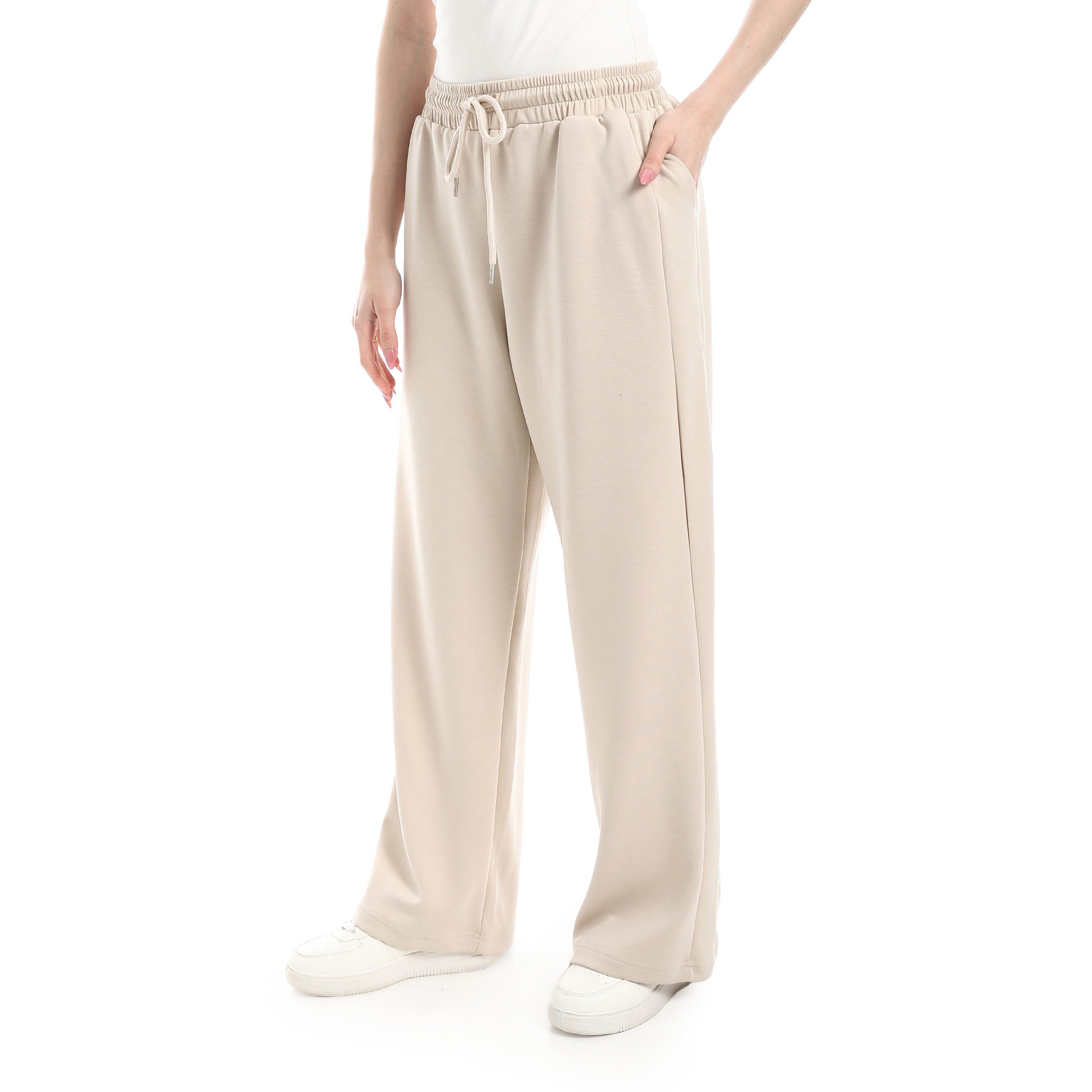 SIDE CUT WIDE LEG PANTS - BEIGE
