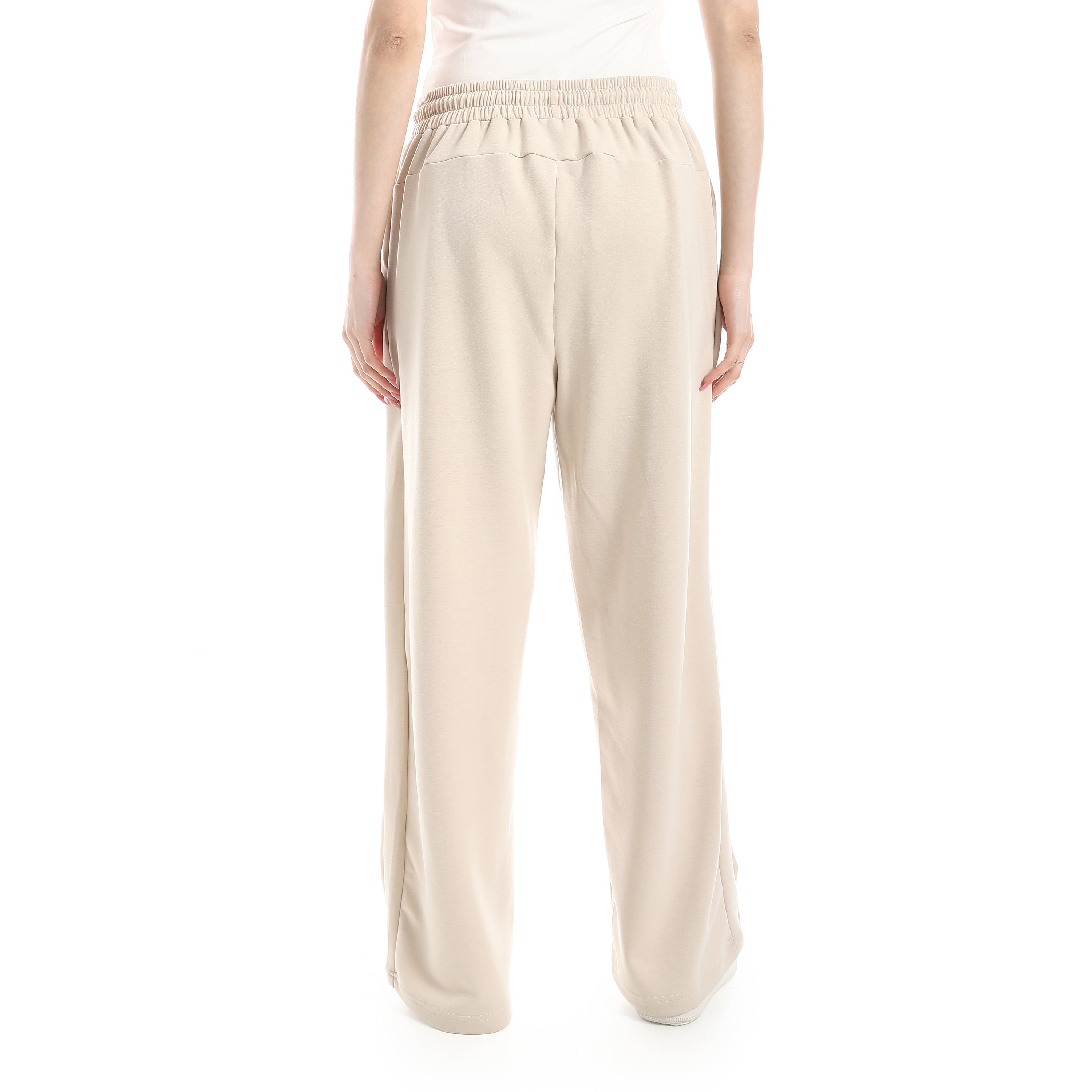 SIDE CUT WIDE LEG PANTS - BEIGE
