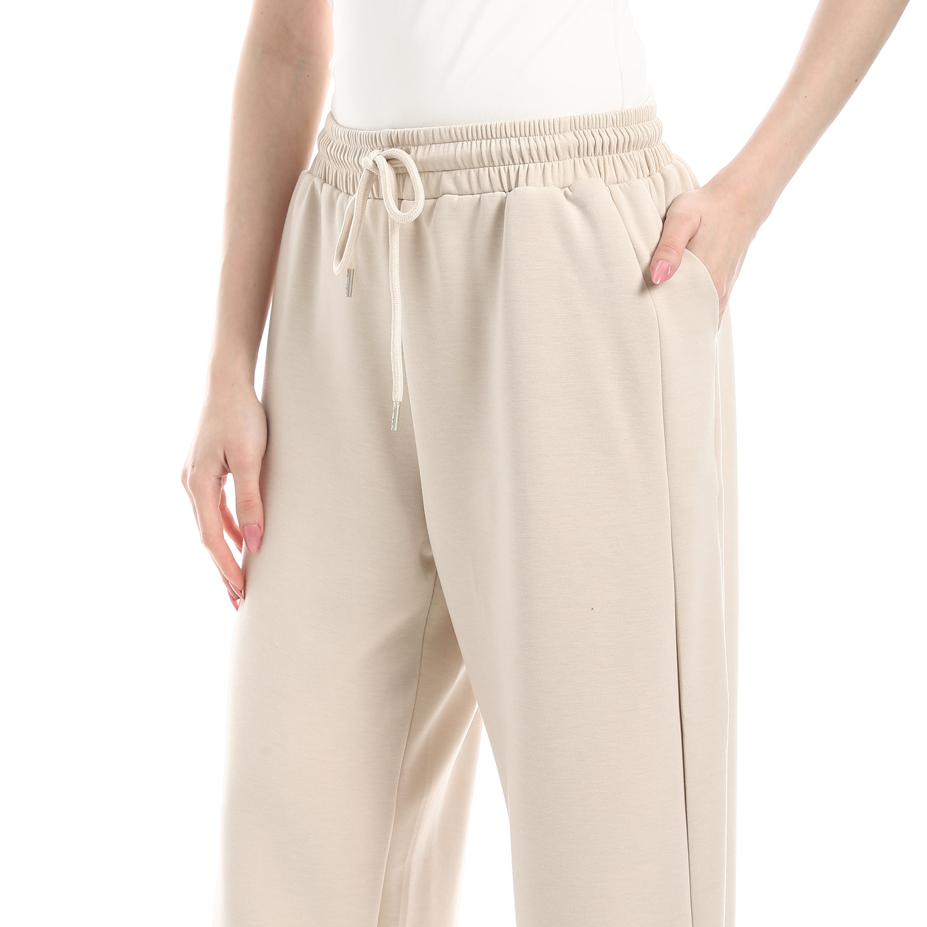SIDE CUT WIDE LEG PANTS - BEIGE