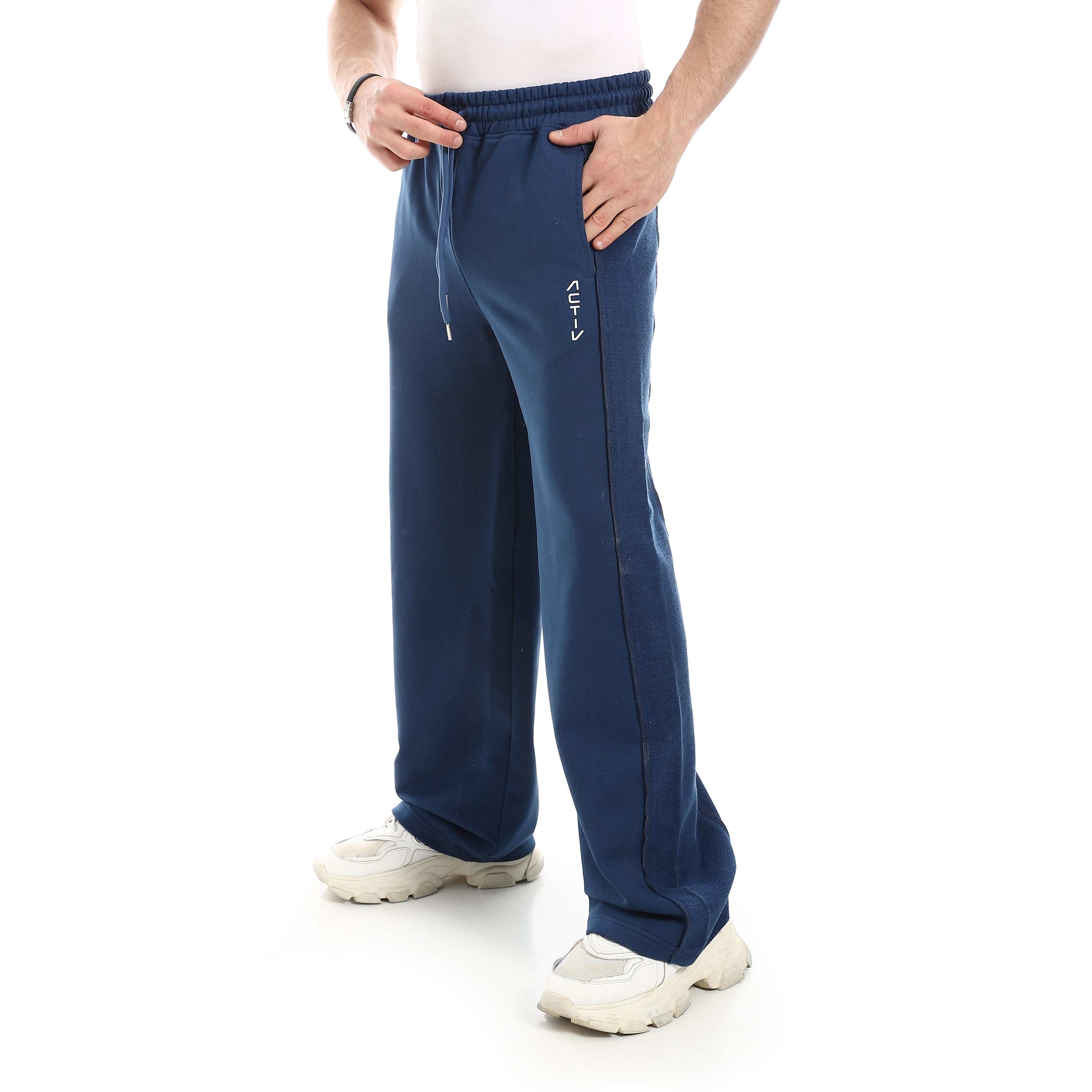 VERTICAL LOGO BASIC SWEATPANTS - D.BLUE