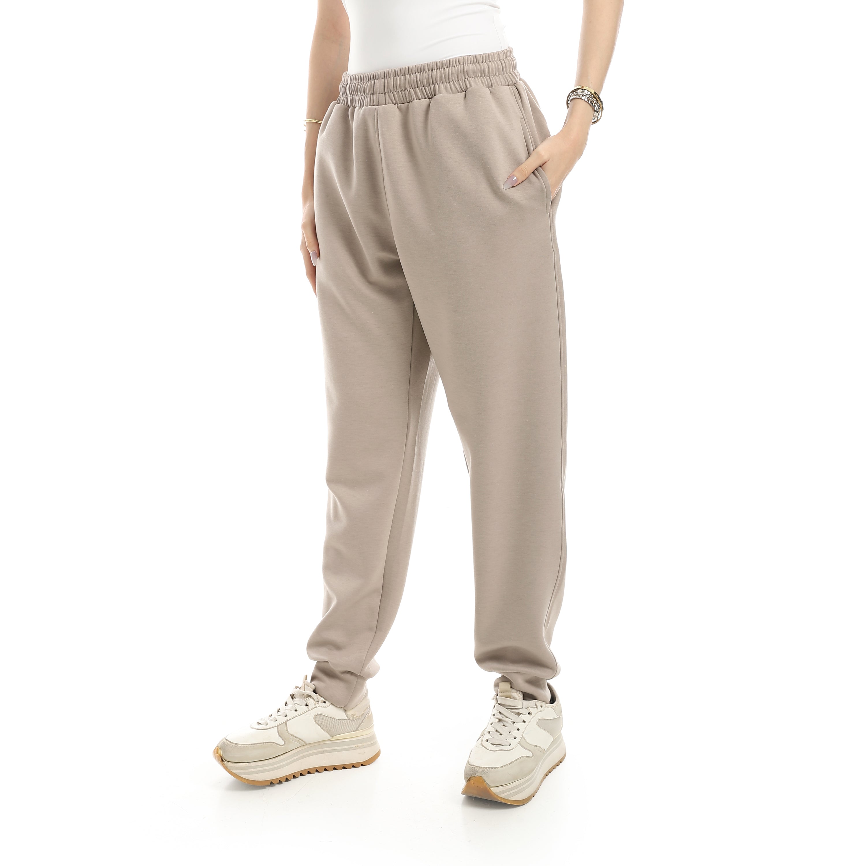 بنطلون اكتف اوفر سايز حريمي - بني فاتح