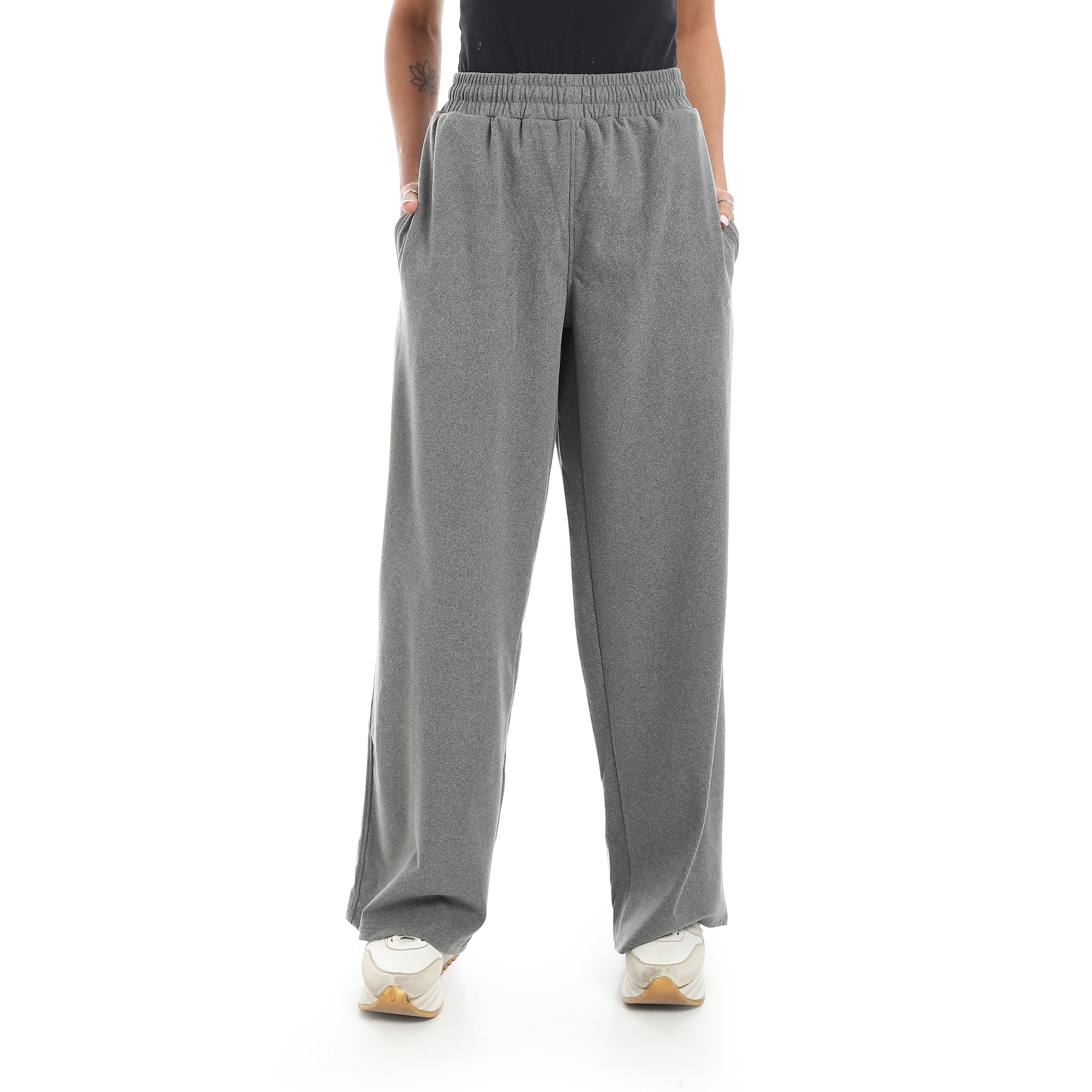 DRAWSTRING WAIST WID LEG PANTS - رمادي