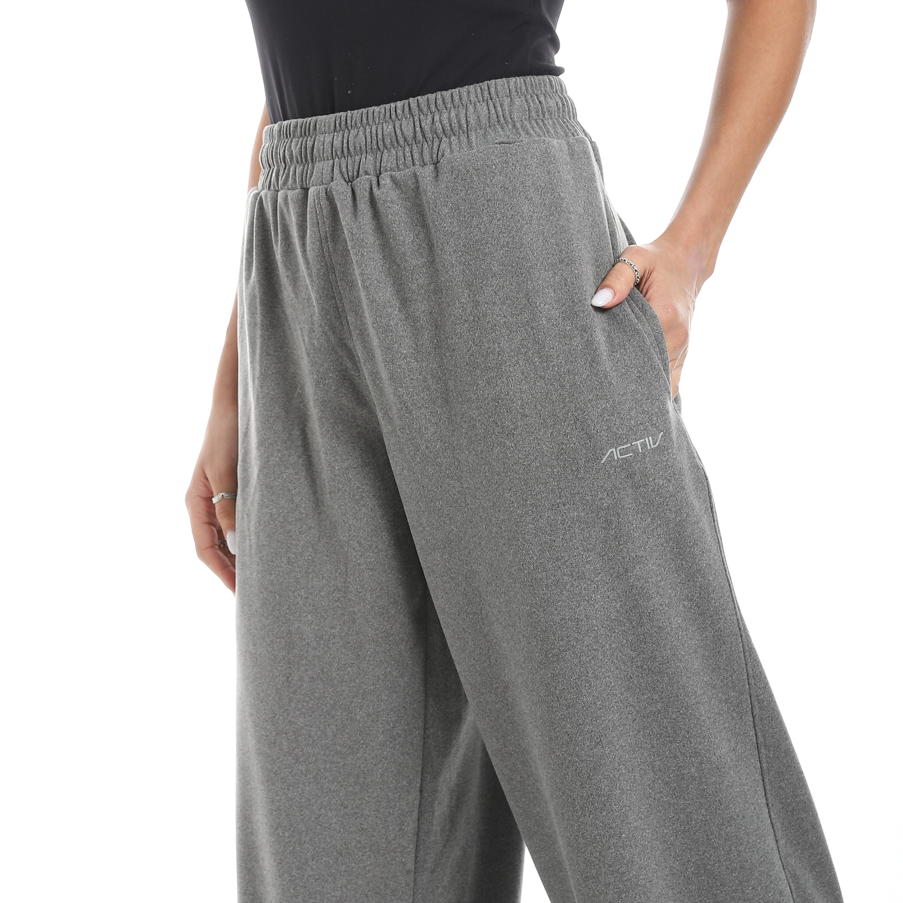 DRAWSTRING WAIST WID LEG PANTS - رمادي