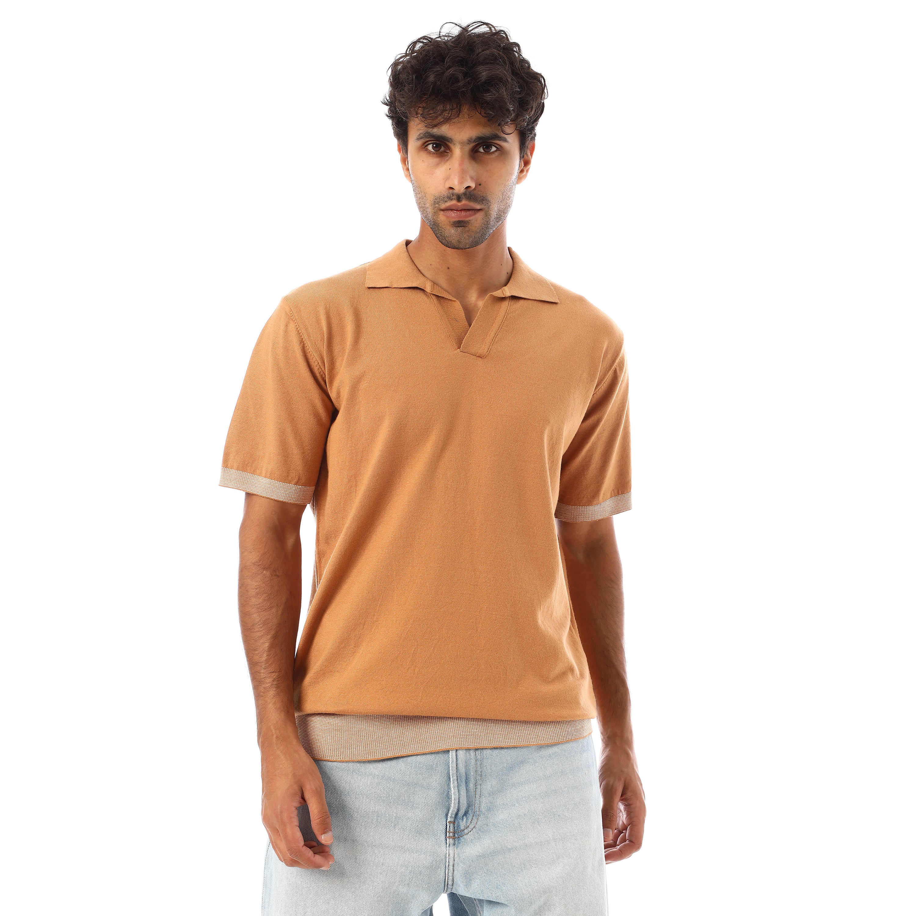 FINE-KNIT COTTON POLO-SHIRT - CAMEL