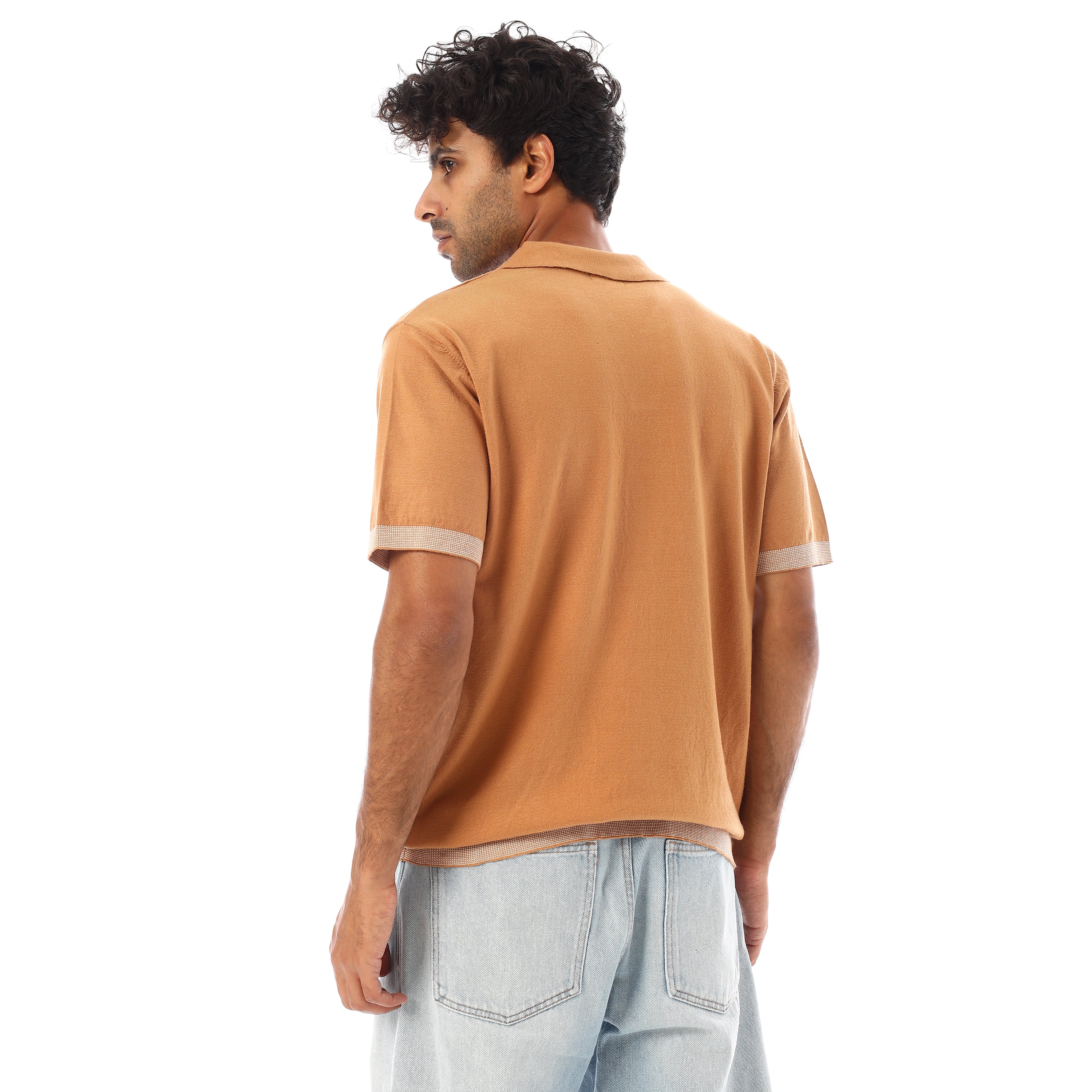 FINE-KNIT COTTON POLO-SHIRT - CAMEL