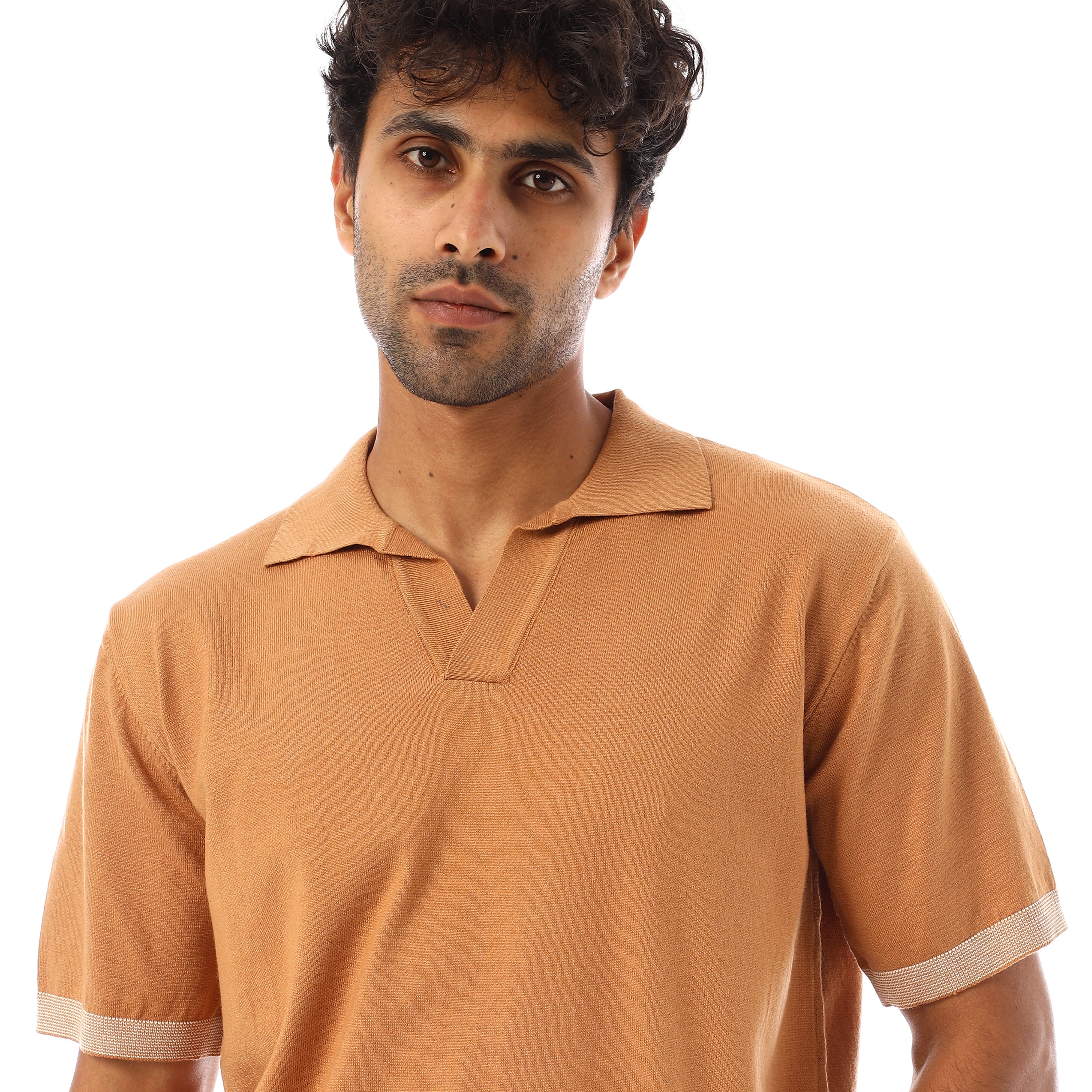 FINE-KNIT COTTON POLO-SHIRT - CAMEL