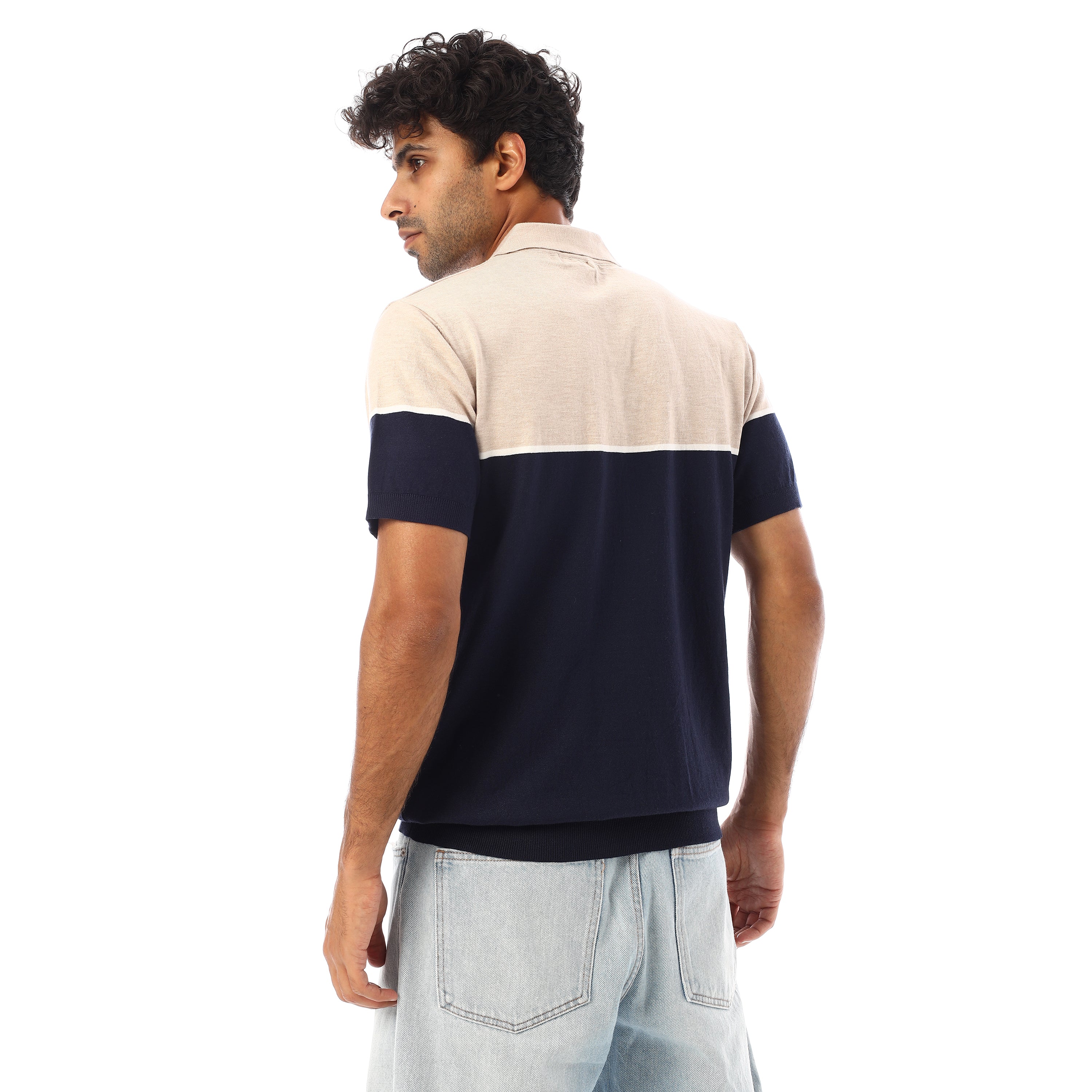 FINE-KNIT COTTON POLO-SHIRT - NVY & BGE