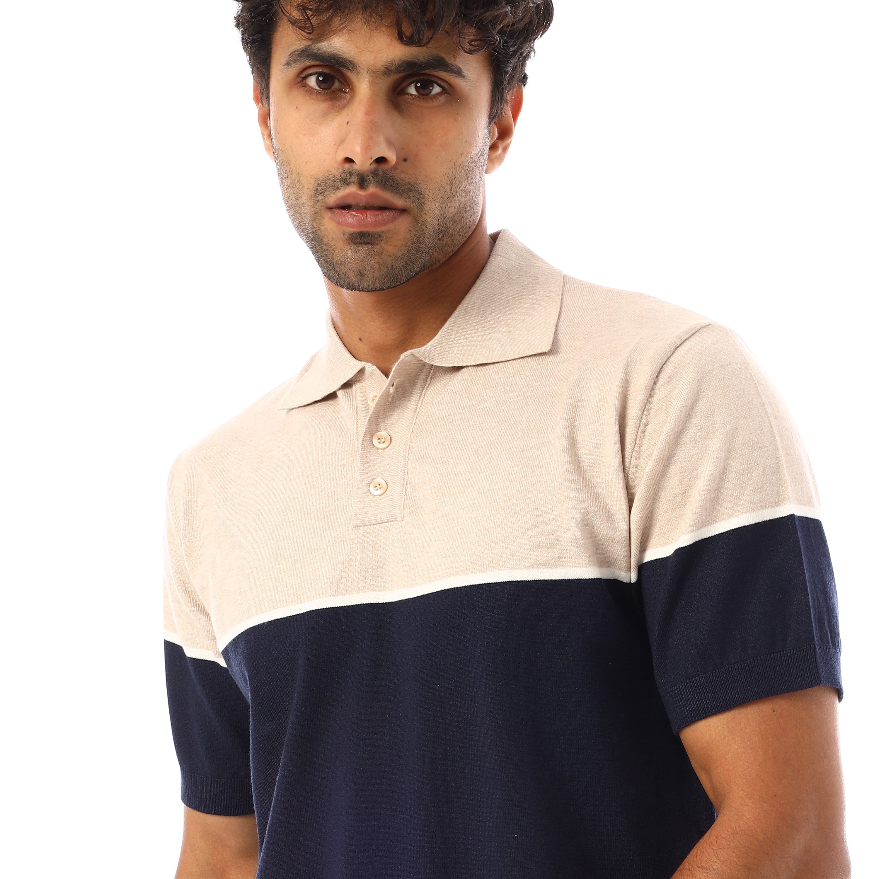 FINE-KNIT COTTON POLO-SHIRT - NVY & BGE