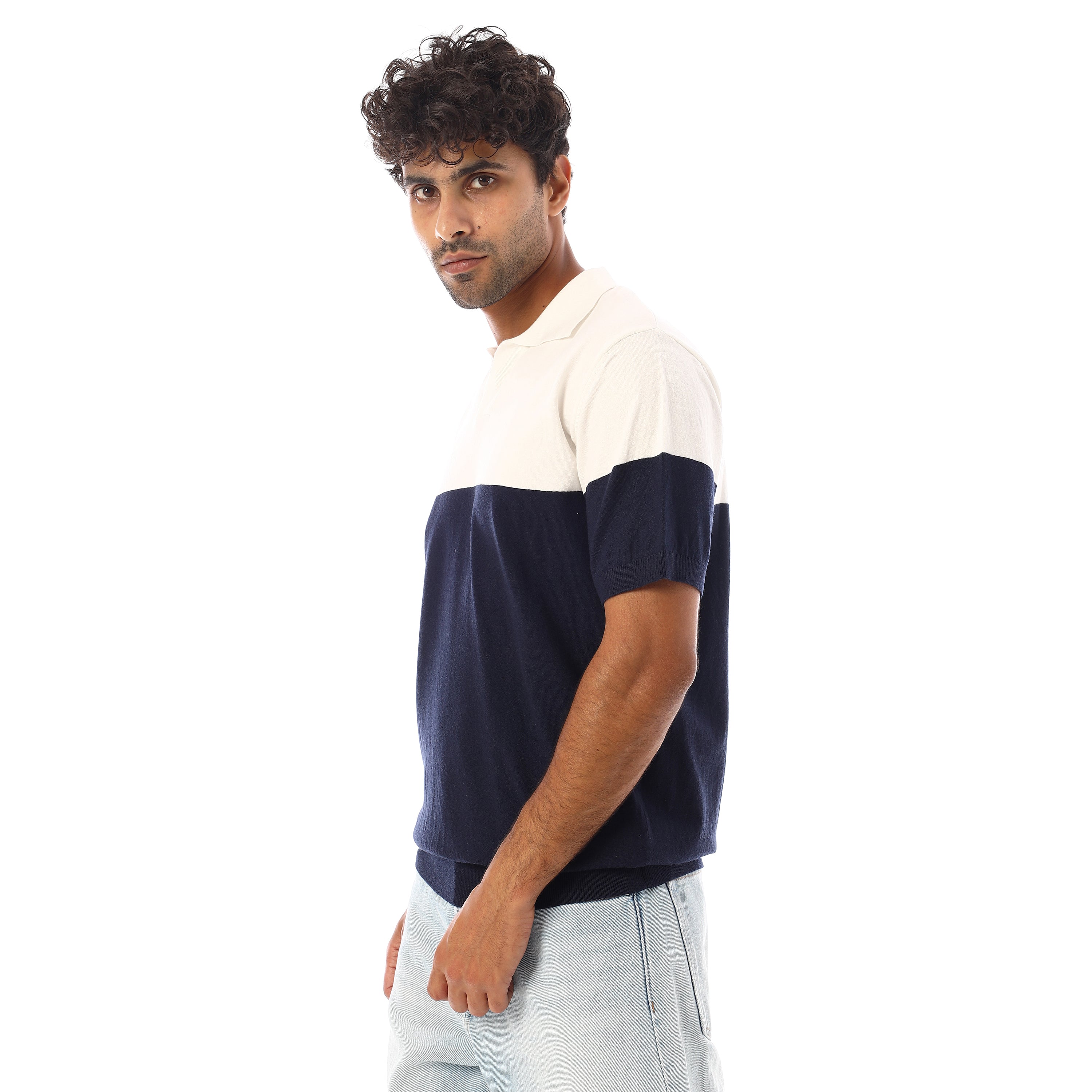FINE-KNIT COTTON POLO-SHIRT - NVY & WHT