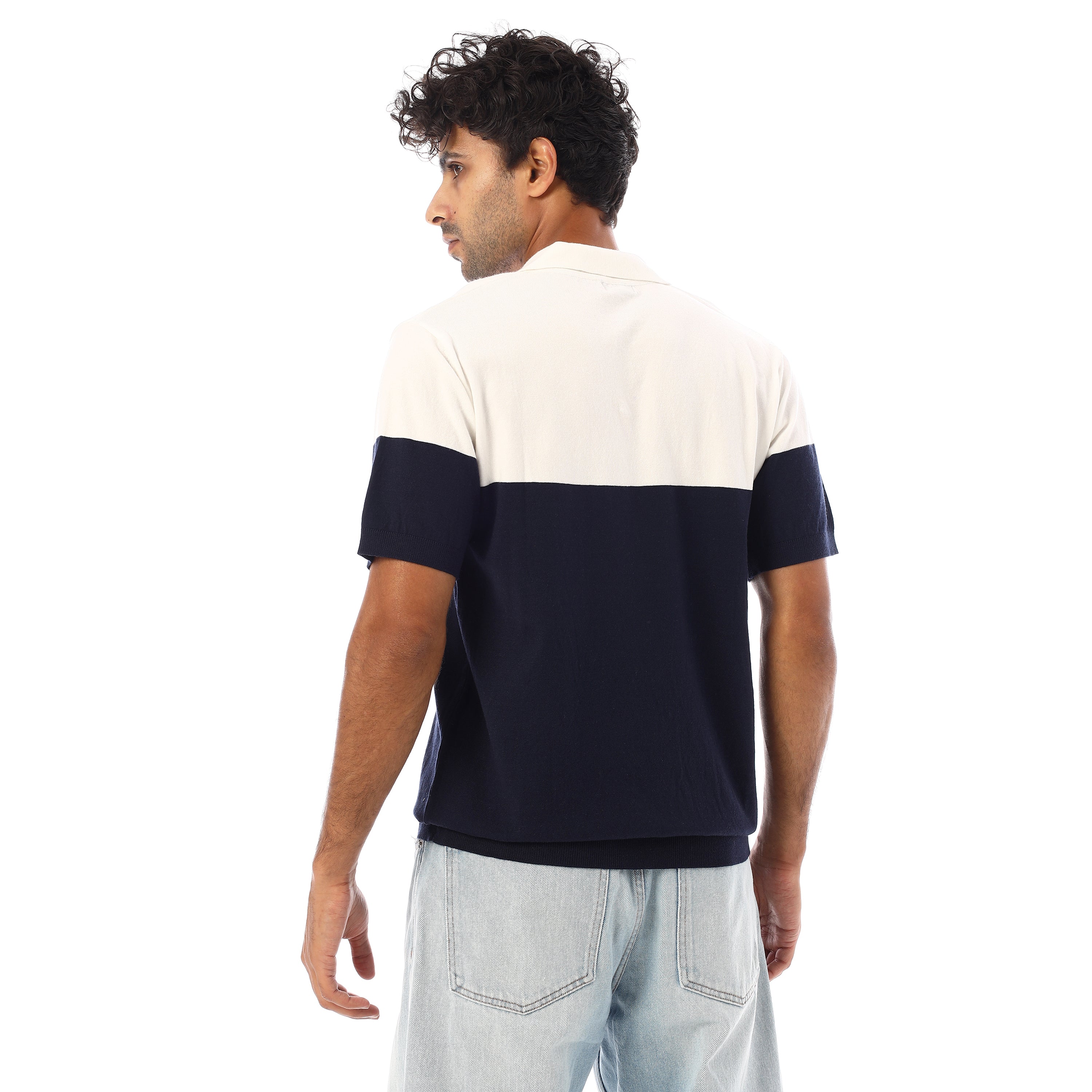 FINE-KNIT COTTON POLO-SHIRT - NVY & WHT