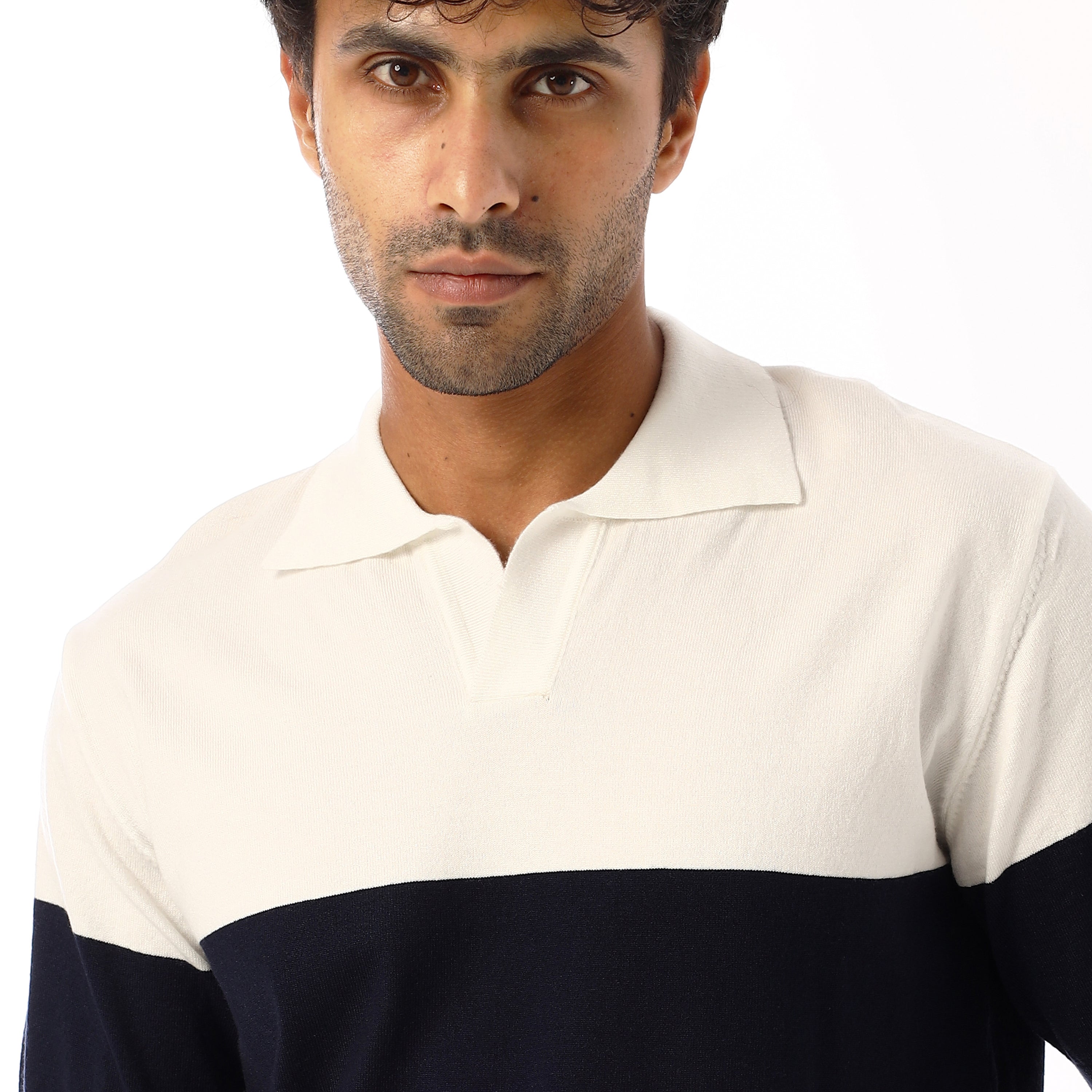 FINE-KNIT COTTON POLO-SHIRT - NVY & WHT